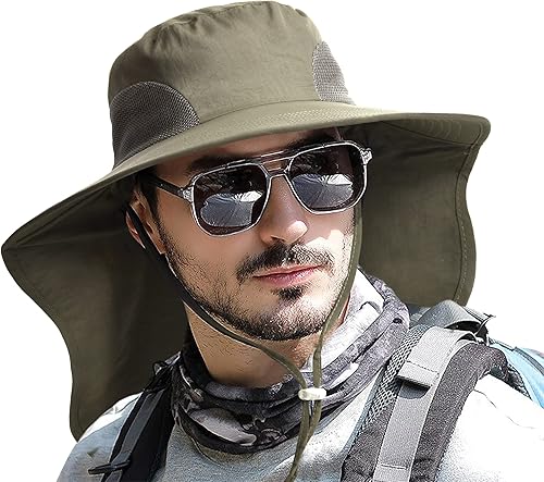 Sombrero de pesca para senderismo y hombre, impermeable, de nailon con solapa grande para el cuello, UPF 50+, para mujeres y hombres