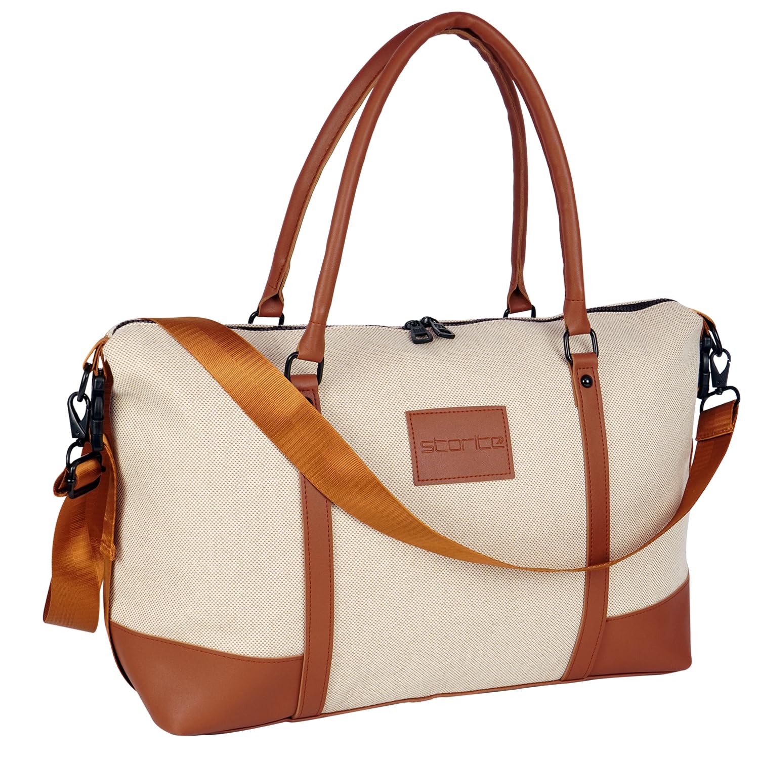 storite Canvas 43 Cm Travel Duffle Bag for Women with Luggage Trolly Sleeve, Lightweight Waterproof Luggage Bag Women Shoulder Bag (Brown, 43 x 14 x 33 Cm)-picture-25