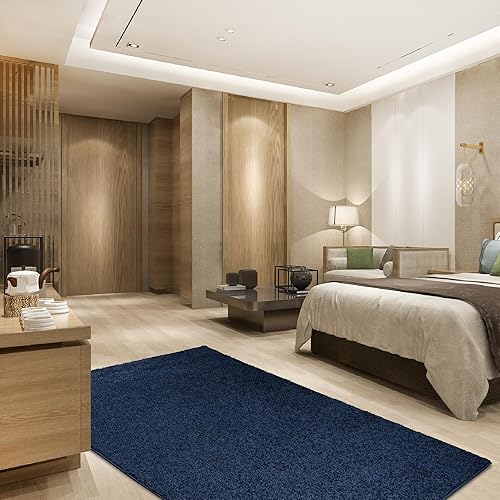 Miniatura 4 de Home Queen - Alfombra de pasillo de color liso, Polipropileno, Marino