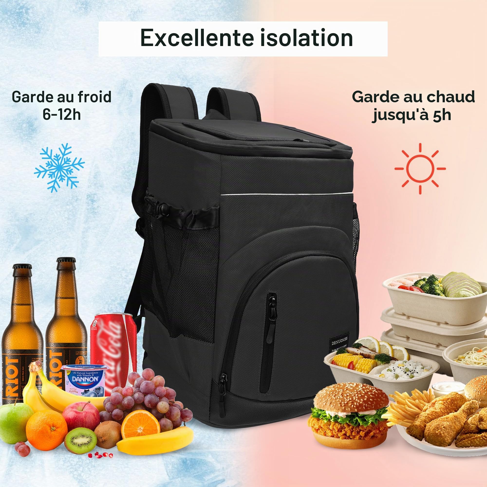 Sac à Dos Glacière Isotherme 30L, Sac Isotherme Pique Nique Grande Capacité pour Hommes Femmes, Glacières de Camping Randonnée Plage