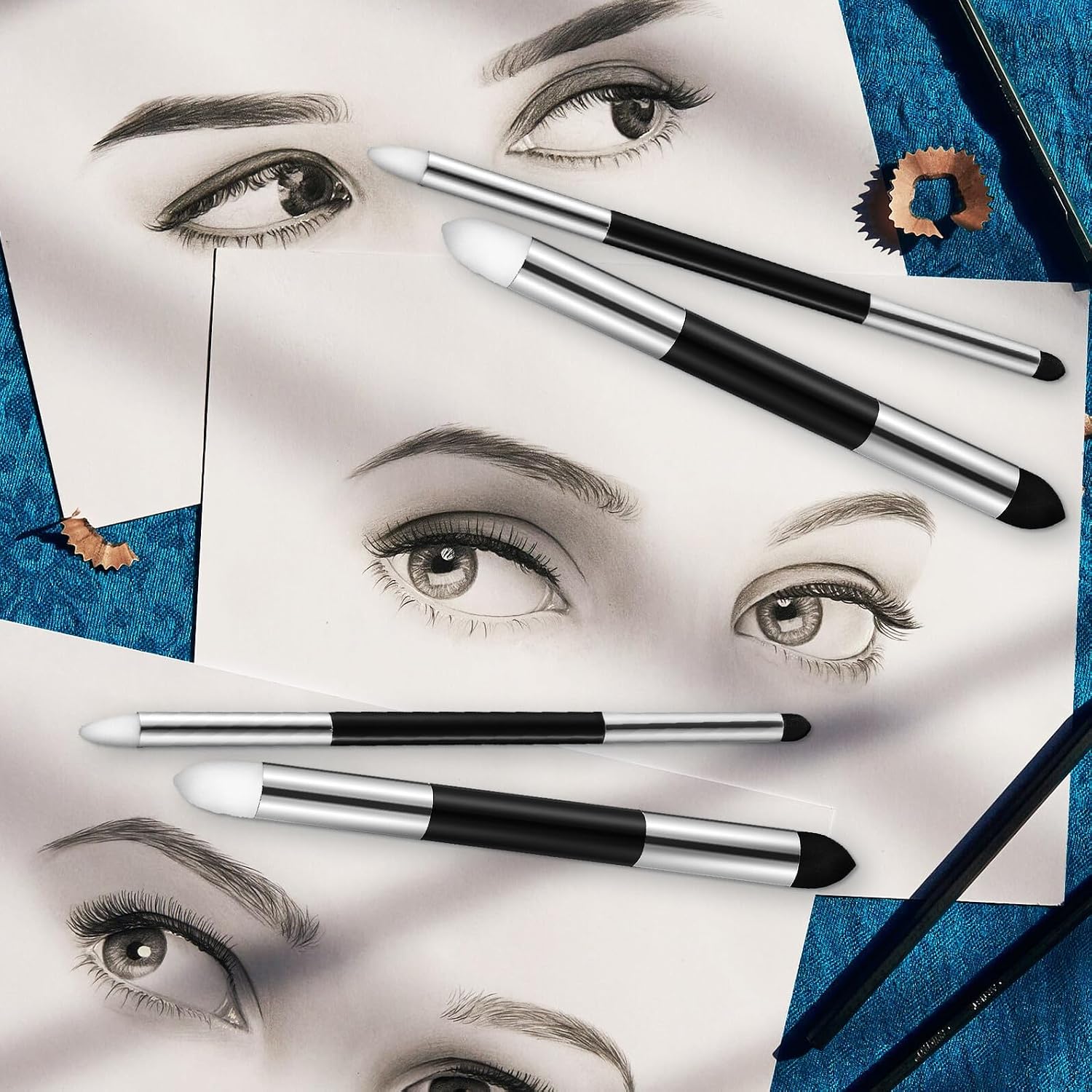 Cabilock 6 Pcs Dual-tip Blending Stumps for Drawing Large and Small Soft Tips for Sketching Powder Drawing and Detail Correcting Art Blending Pen for Artists and Students
