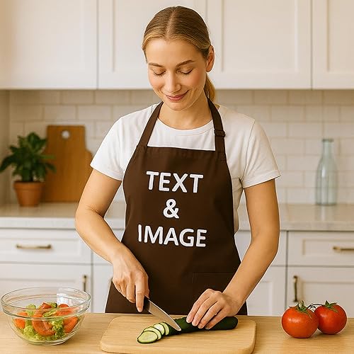 Vista 3 de LeWall Delantal personalizado – Logotipo de nombre personalizado para cocinar hornear y manualidades Cuello ajustable, bolsillos delanteros, Rosa