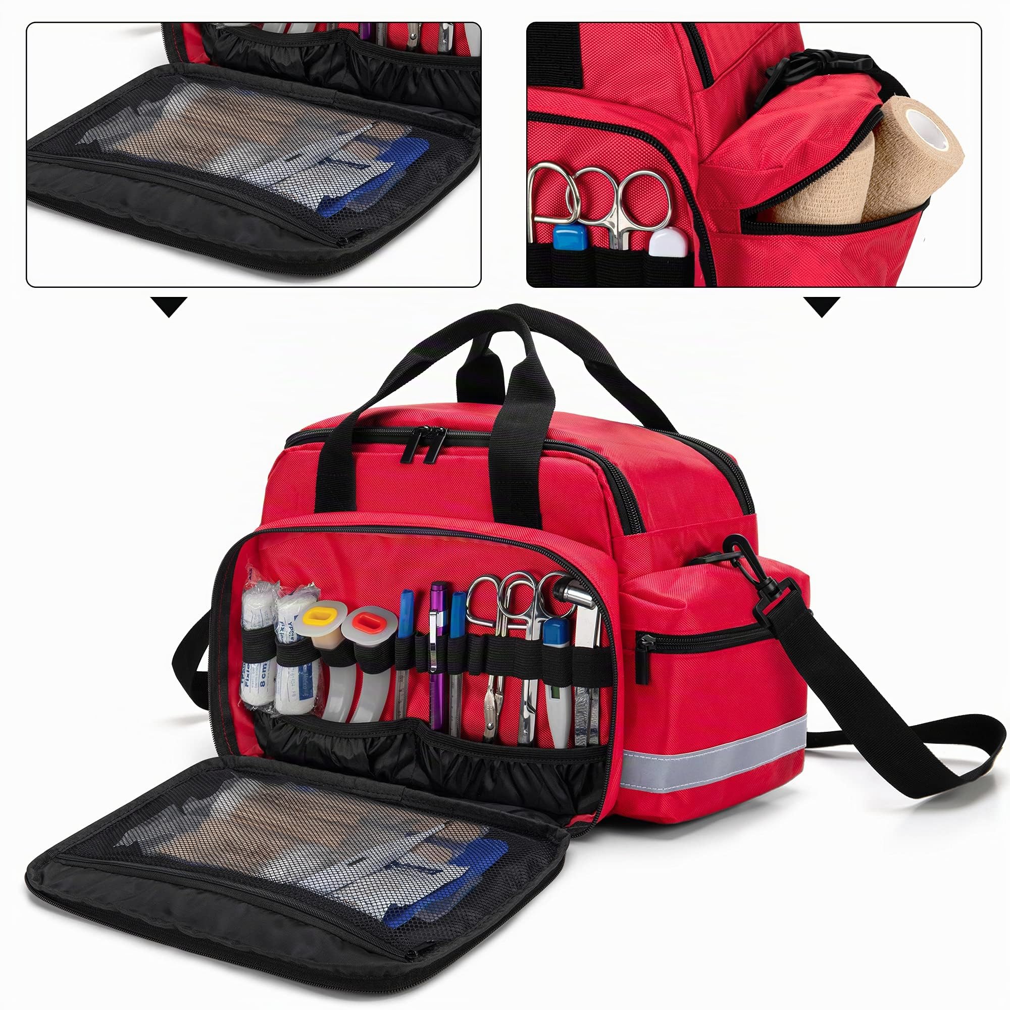 Trunab Borsa per Forniture Mediche, Borsa per Infermiere con Manico e Tracolla per Assistenza Sanitaria Domiciliare, Visita in Ospedale, Viaggio o Evento di Emergenza, Rosso