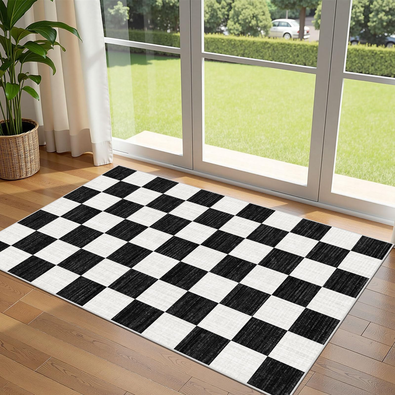 Othilic Black and White Checkered Entry Rug - 3x5 Ft Non-Slip Washable Indoor Outdoor Front Door Mat Porch Rug Geometric Throw Carpet for Living Room Bedroom Entryway Kitchen Office Porch Decor — image 1