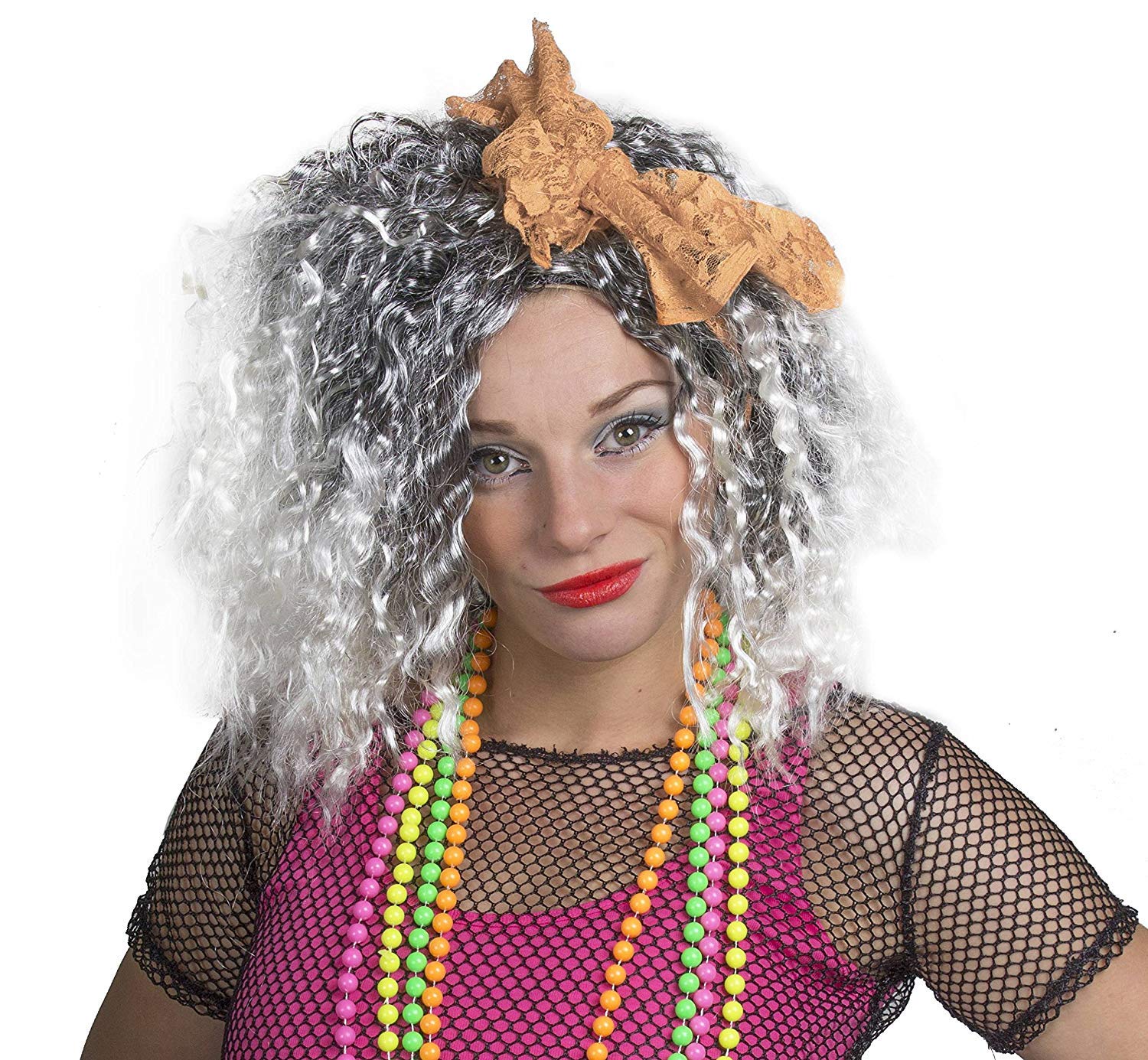 1980'S DISCO NIGHT FANCY DRESS RAVE OUTFIT 1980'S CLUBBING FANCY DRESS SET, INCLUDES WIG WITH ORANGE LACE