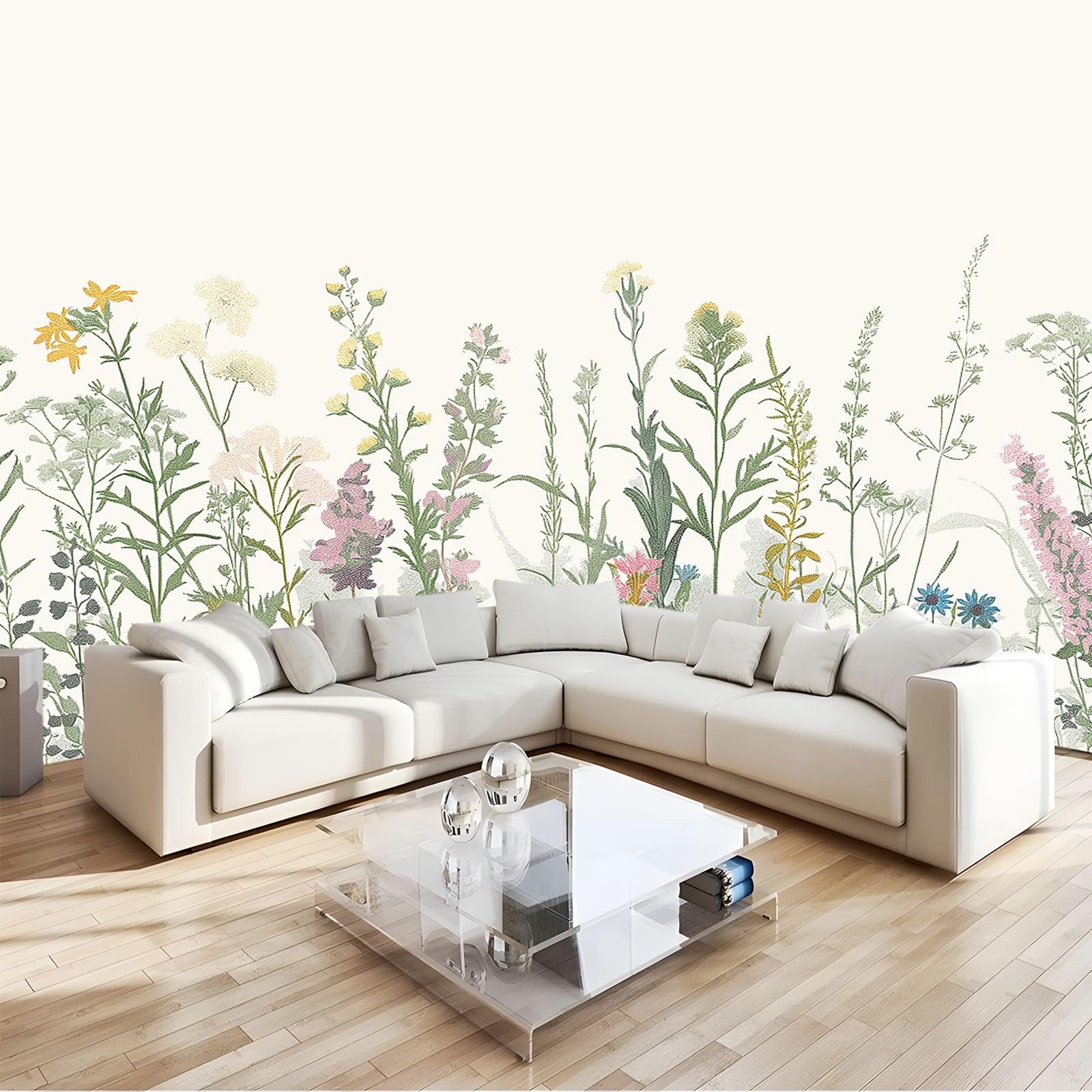 Papier peint panoramique rétro floral beige poster géant mural pour restaurant