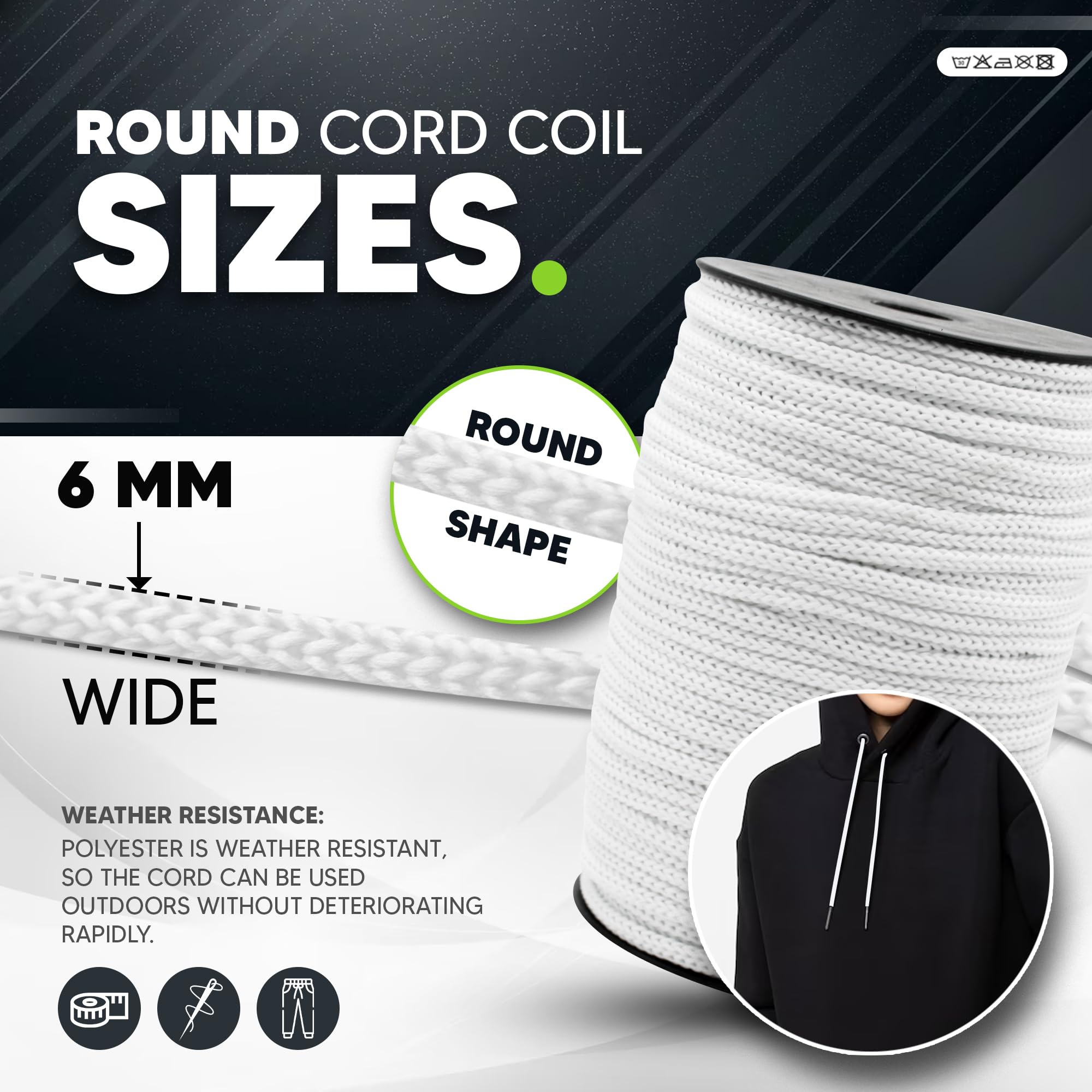 DOJA Barcelona Rope Spool 100 m White Cords 6 mm Diameter Polyester Durable Paracord Cord for Laces Sports Shoes Tennis Shoes Bags Backpacks Bracelet - Image 4