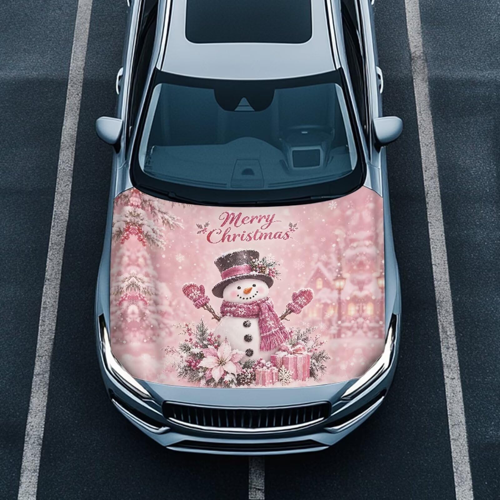 Renewold Front Hood Cover for Car Sedan Small SUV Truck Snowman Christmas