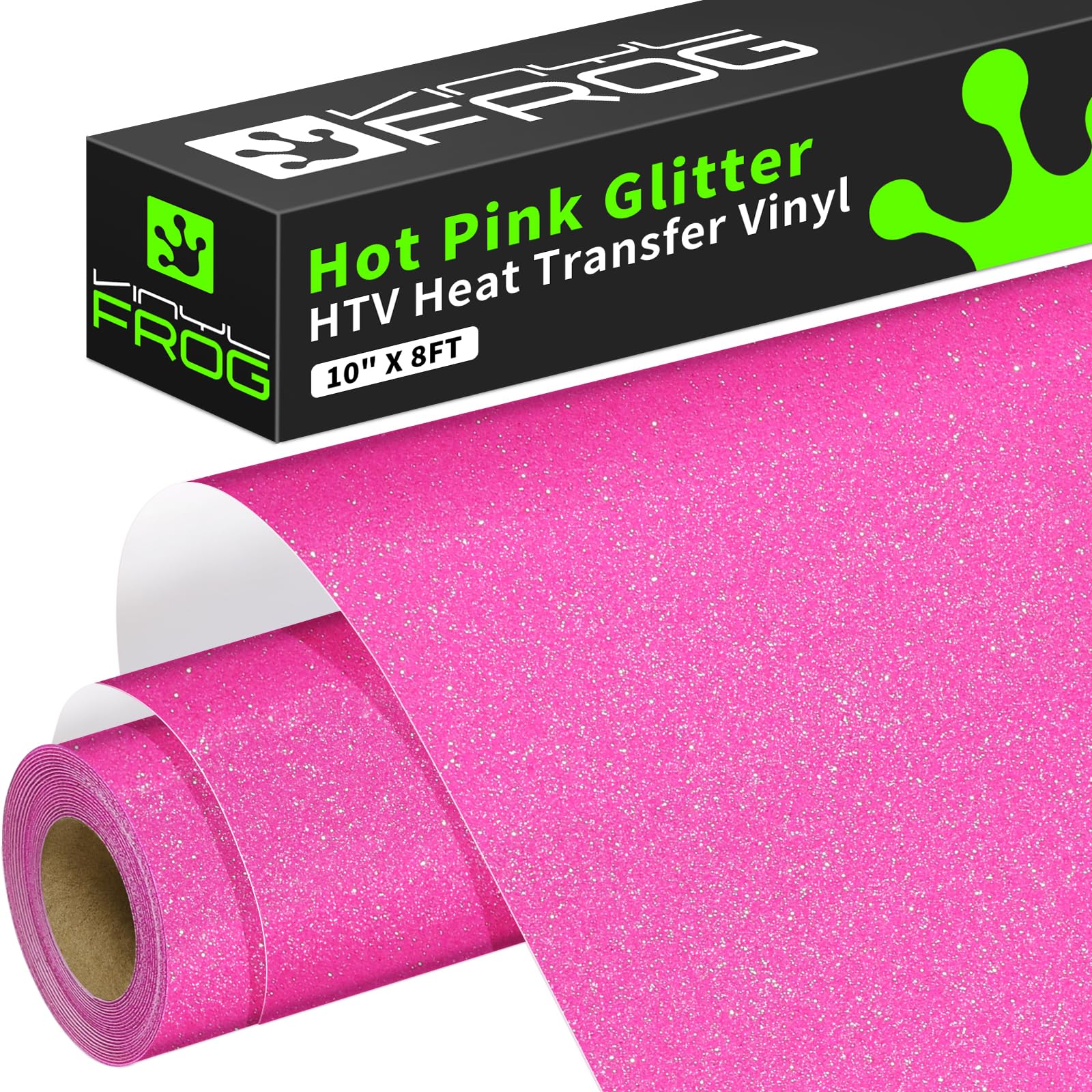 VINYL FROG Hot Pink Glitter HTV Vinyl Roll 10" x8ft Shimmer Iron on Vinyl