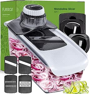 Fullstar 6-in-1 Mandoline Slicer For Kitchen, Cheese Grater, Vegetable Spiralizer and Veggie Slicer for Cooking &amp; Meal Prep (Kitchen Gadgets Organizer &amp; Safety Glove Included), White