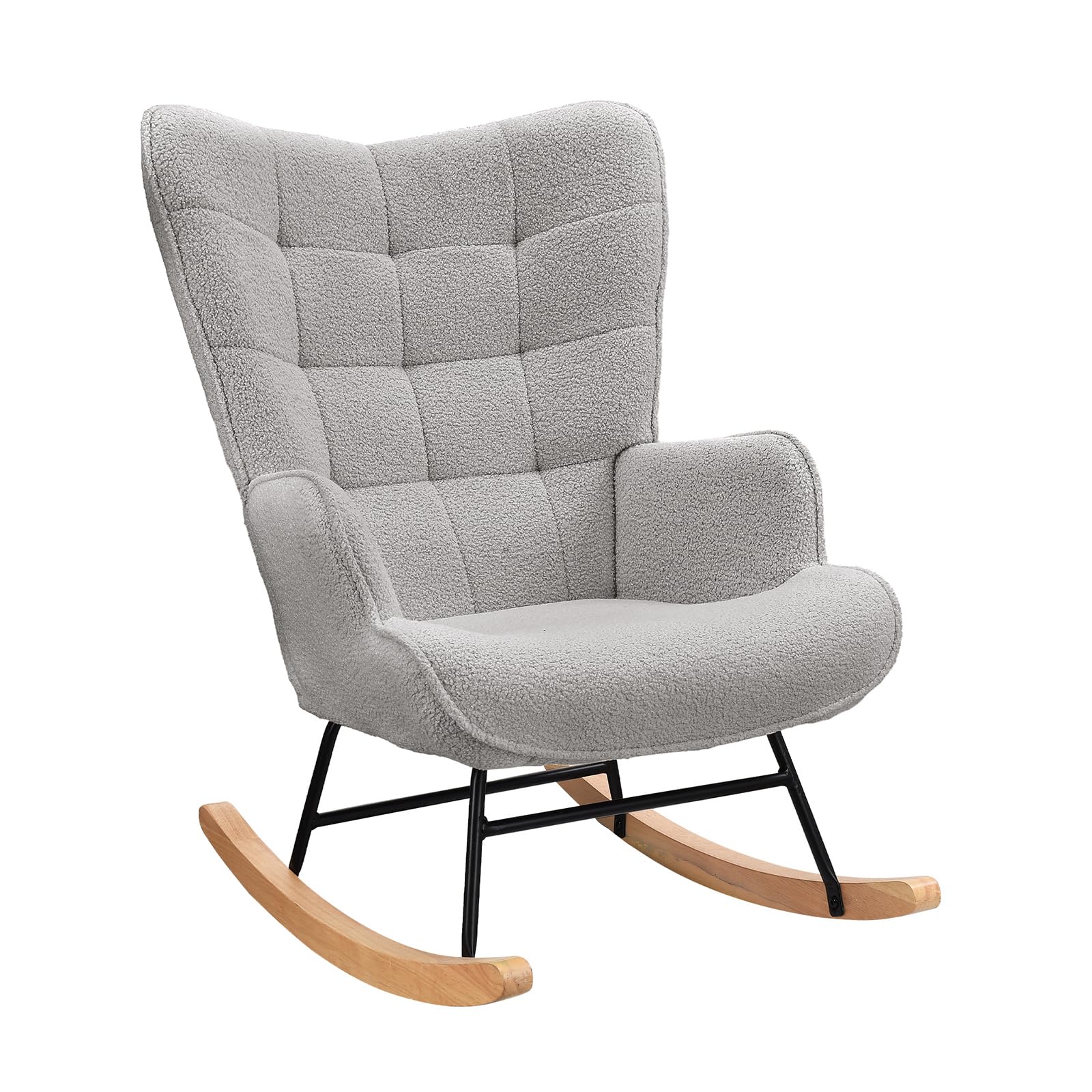 Fauteuil à bascule - Fauteuil de relaxation - En tissu peluche - Fauteuil à bascule - Fauteuil de salon - Structure en bois massif et métal - Avec dossier haut - Charge maximale : 130 kg -