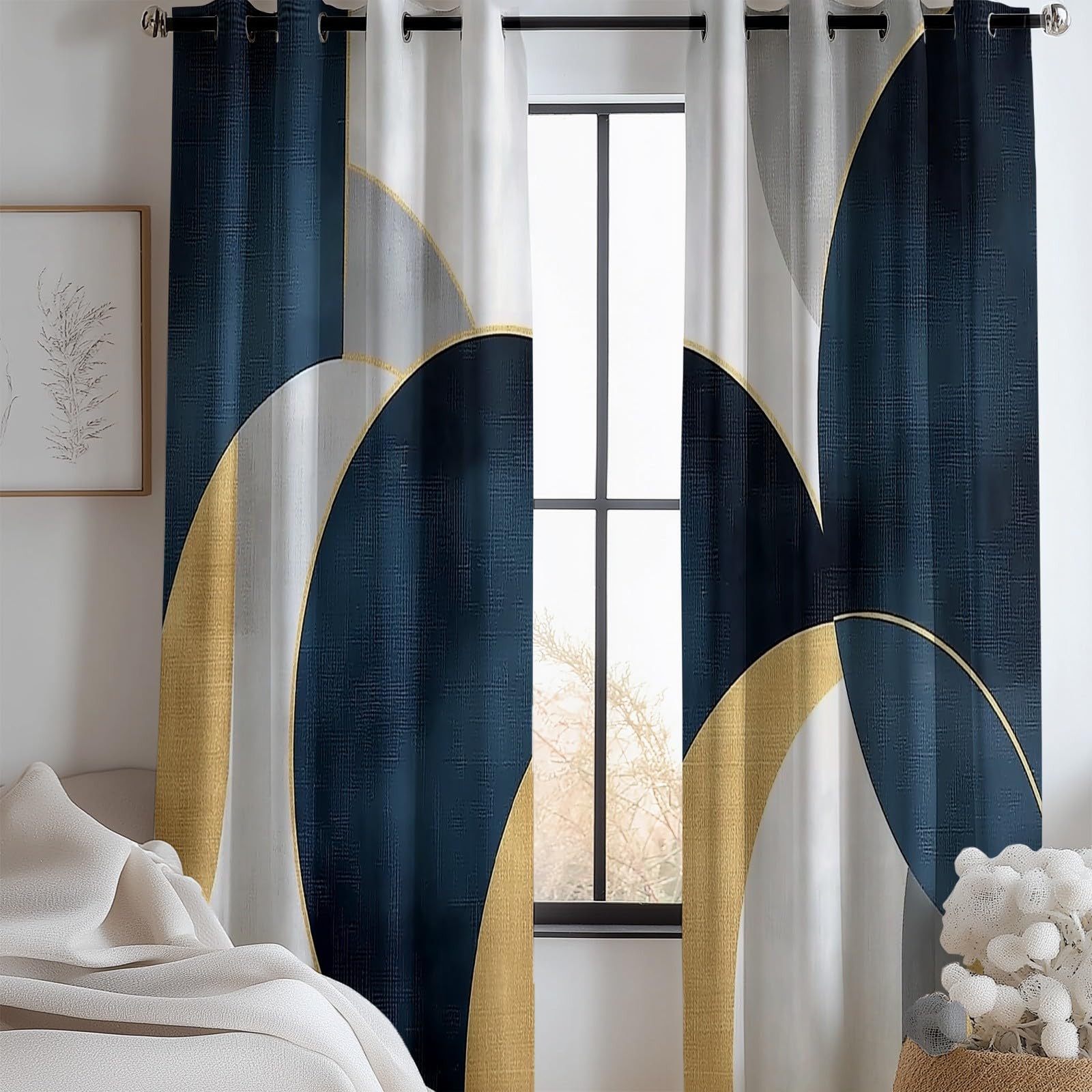 Rideaux Isolants 110L X 215H cm (2 Panneaux), Design Cercles Abstraits Modernes, Tenture Opaque Anti-Chaleur pour Chambre Principale, Marine