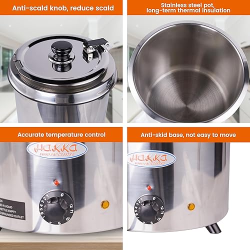 Miniatura 5 de EASYROSE Calentador de sopa comercial de 6 cuartos de galón con tapa con bisagras y olla de acero inoxidable desmontable, calentador de alimentos