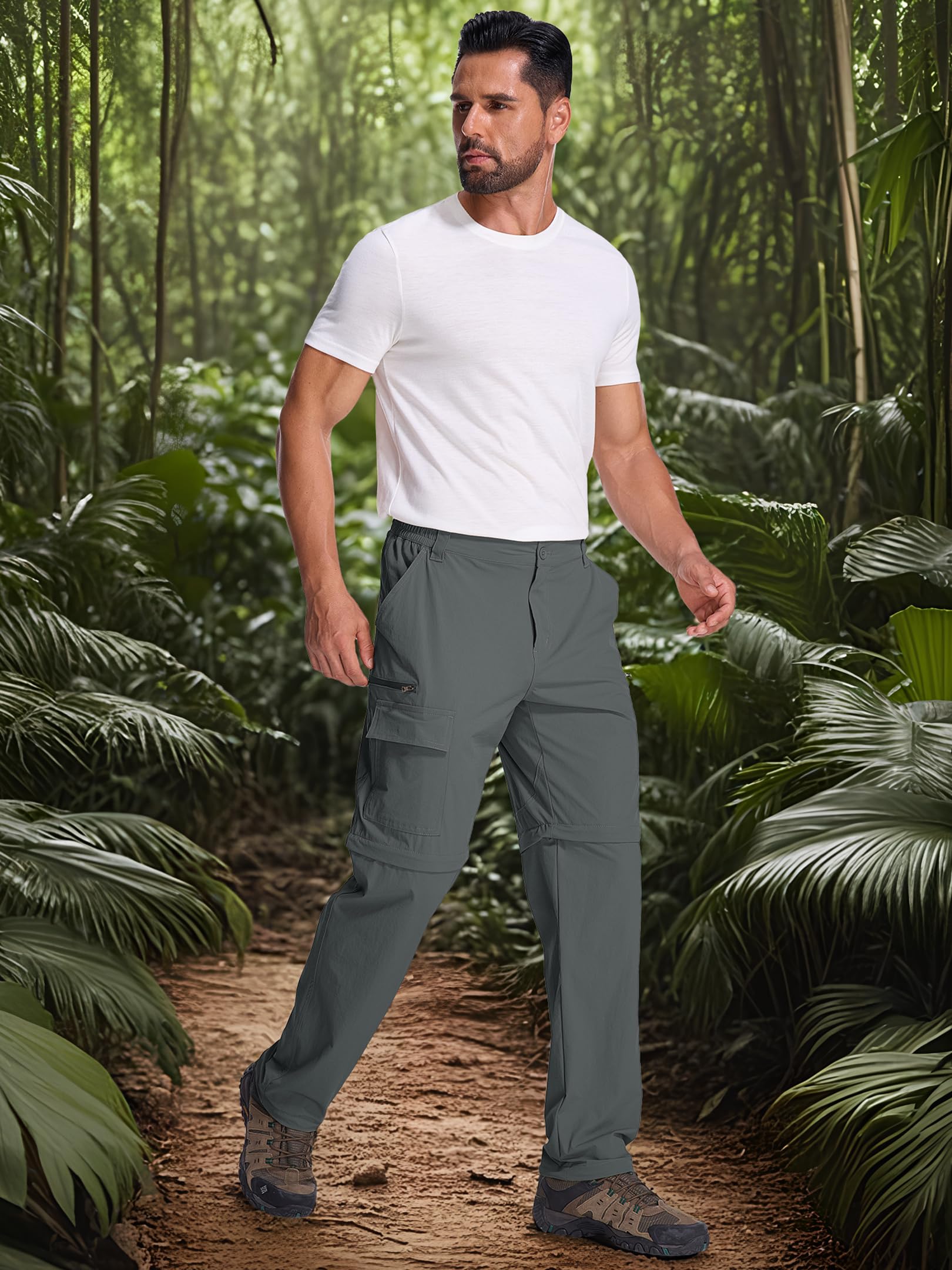 Pantaloni Uomo Convertibili, Pantaloni da Trekking Estivi Leggeri Traspiranti Asciugatura Rapida con Zip-off, Cargo 6 Tasche per Escursionismo, Ciclismo, Viaggio, Campeggio