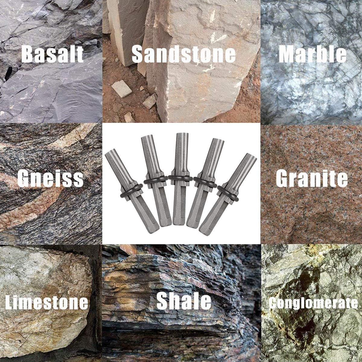 16mm Cuñas De Piedra, 10 Uds Divisor De Piedra Cuñas De Cuña Y Plumas, Herramienta Para Romper Hormigón Herramientas Manuales Para Dividir Para Hormigón,Mármol, Granito,Roca,Piedra