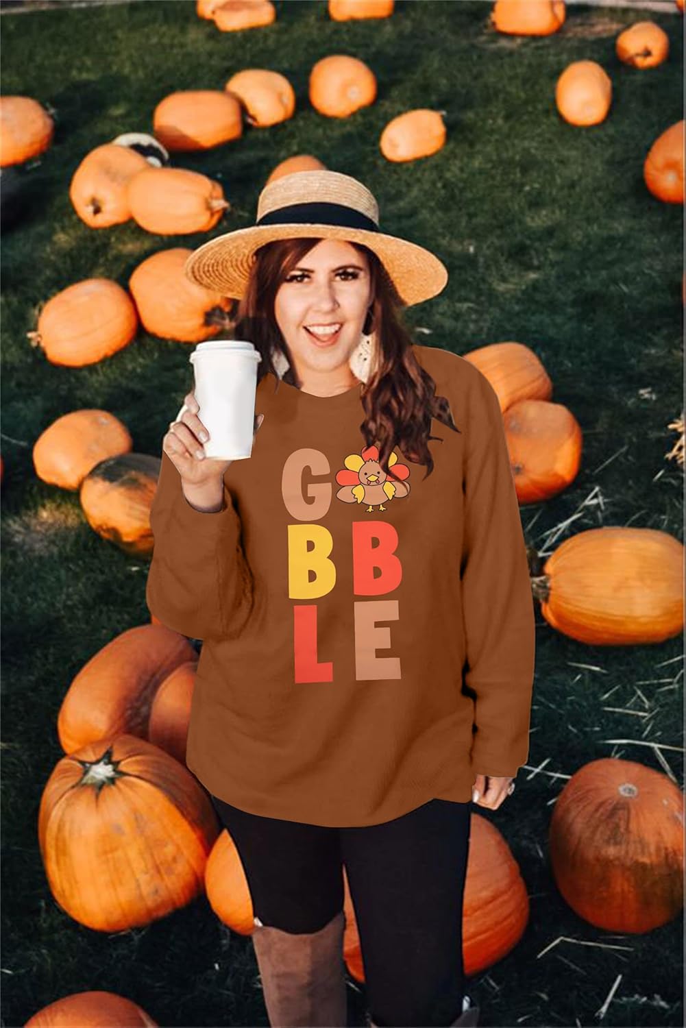 VILOVE Thankful Sweatshirt For Women Thanksgiving Pullover Blessed Shirt Thankful Graphic Letter Printed Long Sleeve Shirt - Image 5