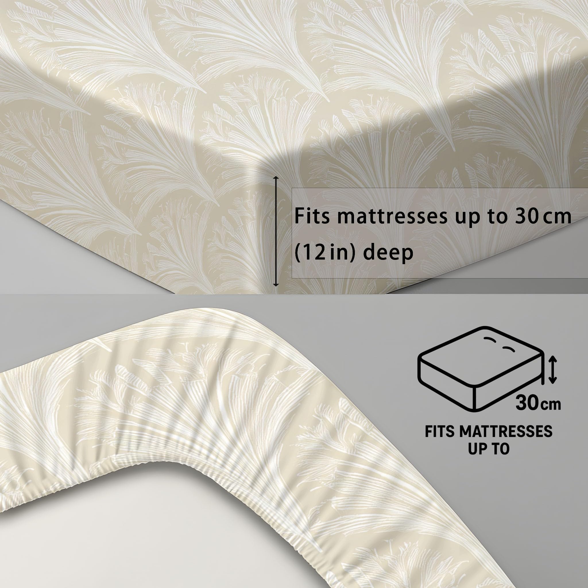 King Fitted Sheets - Bed Sheets Breathable and Luxury Microfibre Bedding Sets 160 x 200 cm, Scalloped Shell Patterns, Graceful Luxury Seamless Artistic, Hotel Style Master Bedroom