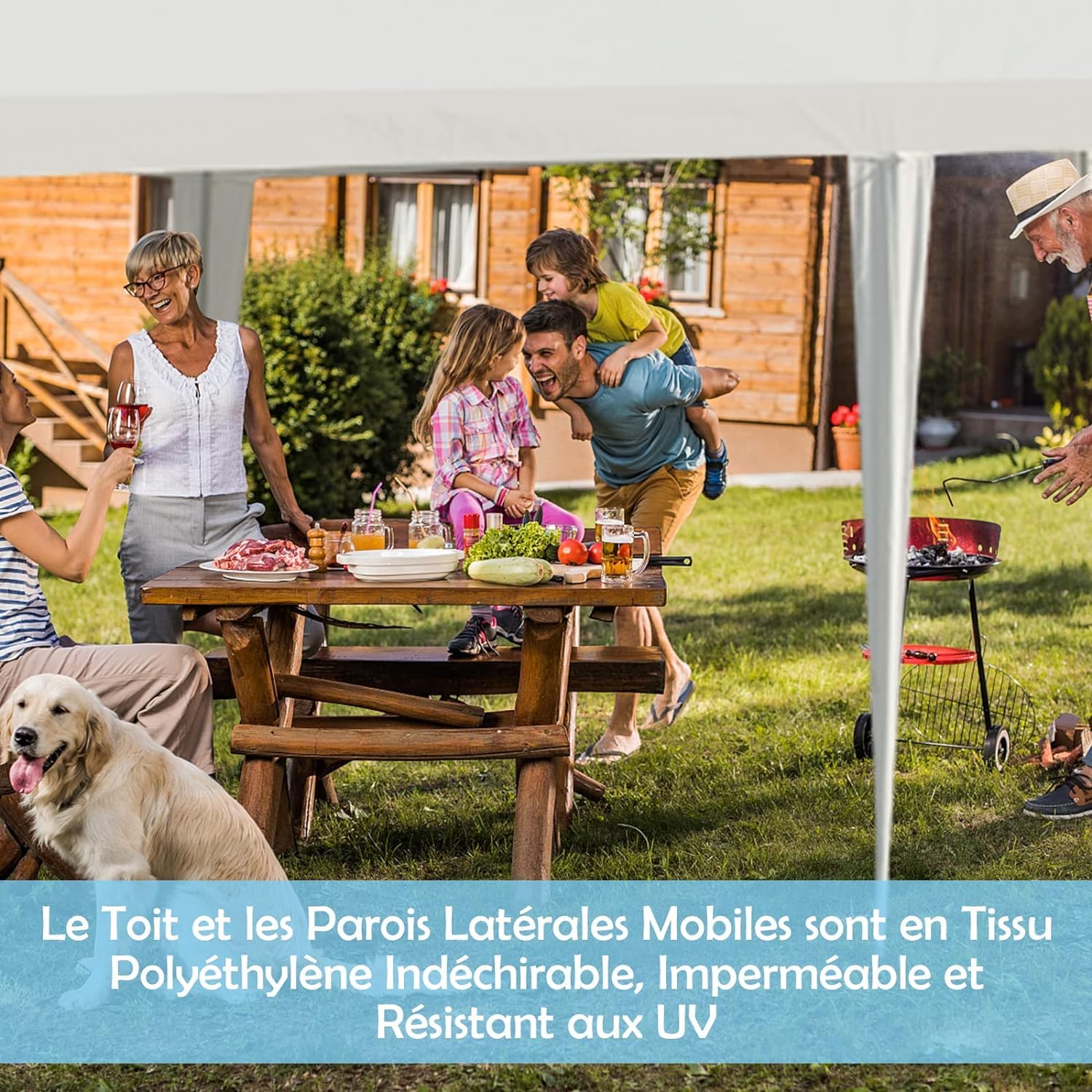 Tonnelle de Jardin Extérieur 3x9 M avec 8 Parois Amovibles, Barnum Imperméable PE pour Fête Mariage