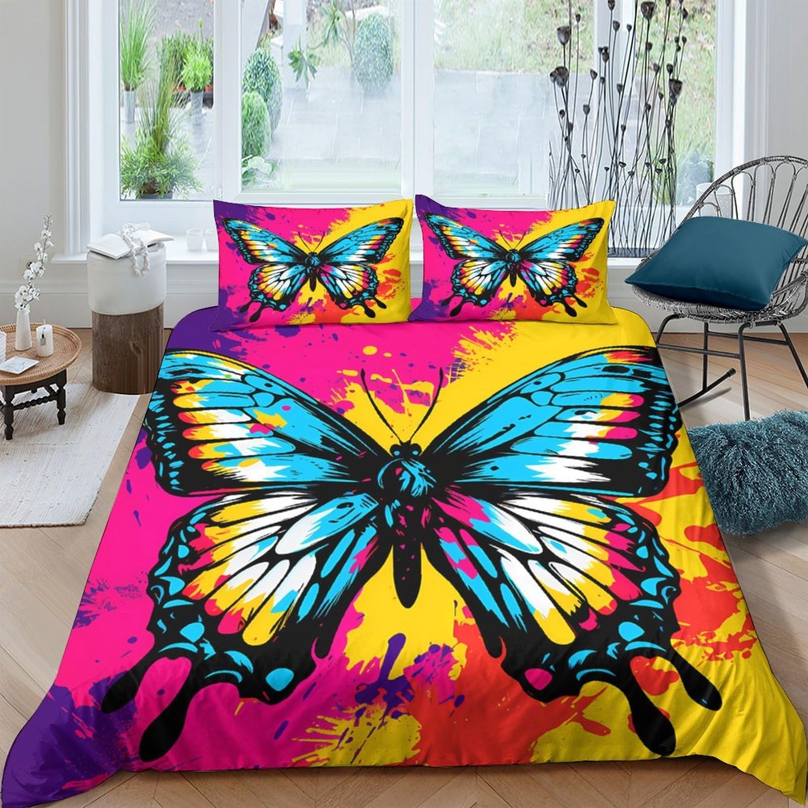 Ctjqhvkz Style-8 3D Printed Colorful Butterfly Fitted Sheet Microfiber Soft Bedroom Decor Artistic Bed Cover For Home Guest Room Single（135X200cm）