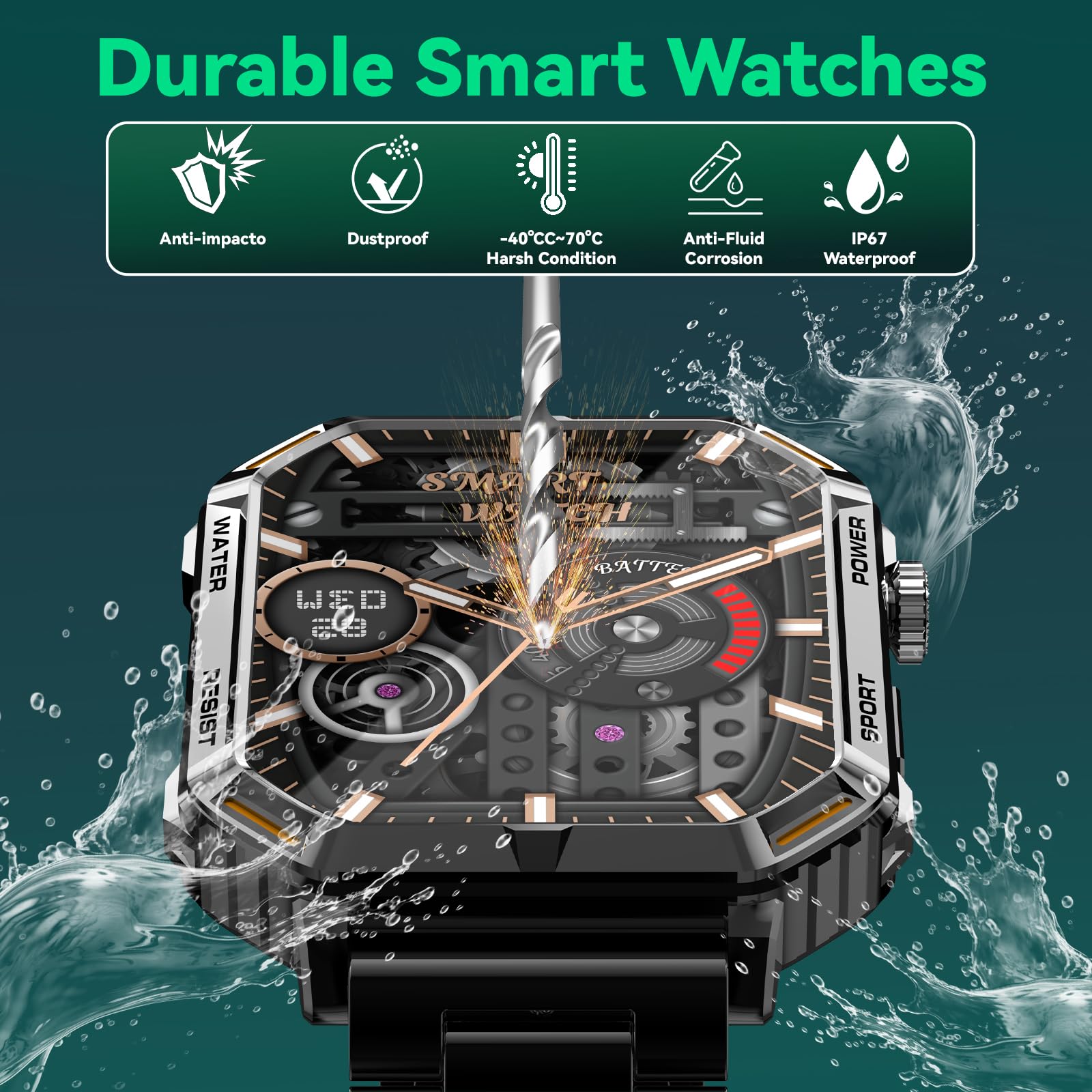 3 in 1 Smartwatch Uomo con 3 Cinturini, Orologio Smart Watch Chiamate e Assistente Vocale, Notifiche Messaggi, 100+ Modalità Sportive IP68 Fitness Tracker per Android iOS Marca