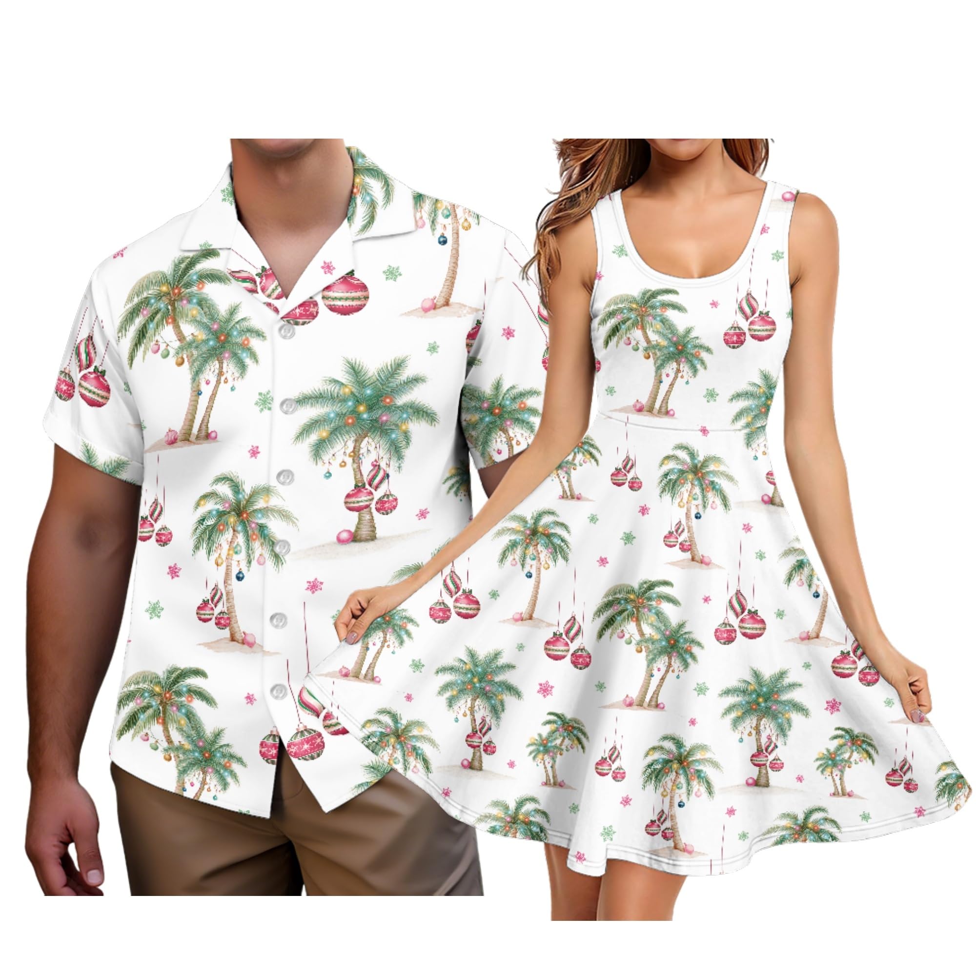 Hawaii Matching Couple Outfits Husband and Wife Clothing Fashionable Mens Casual Shirts Hawaii Dress with Soft Fabric