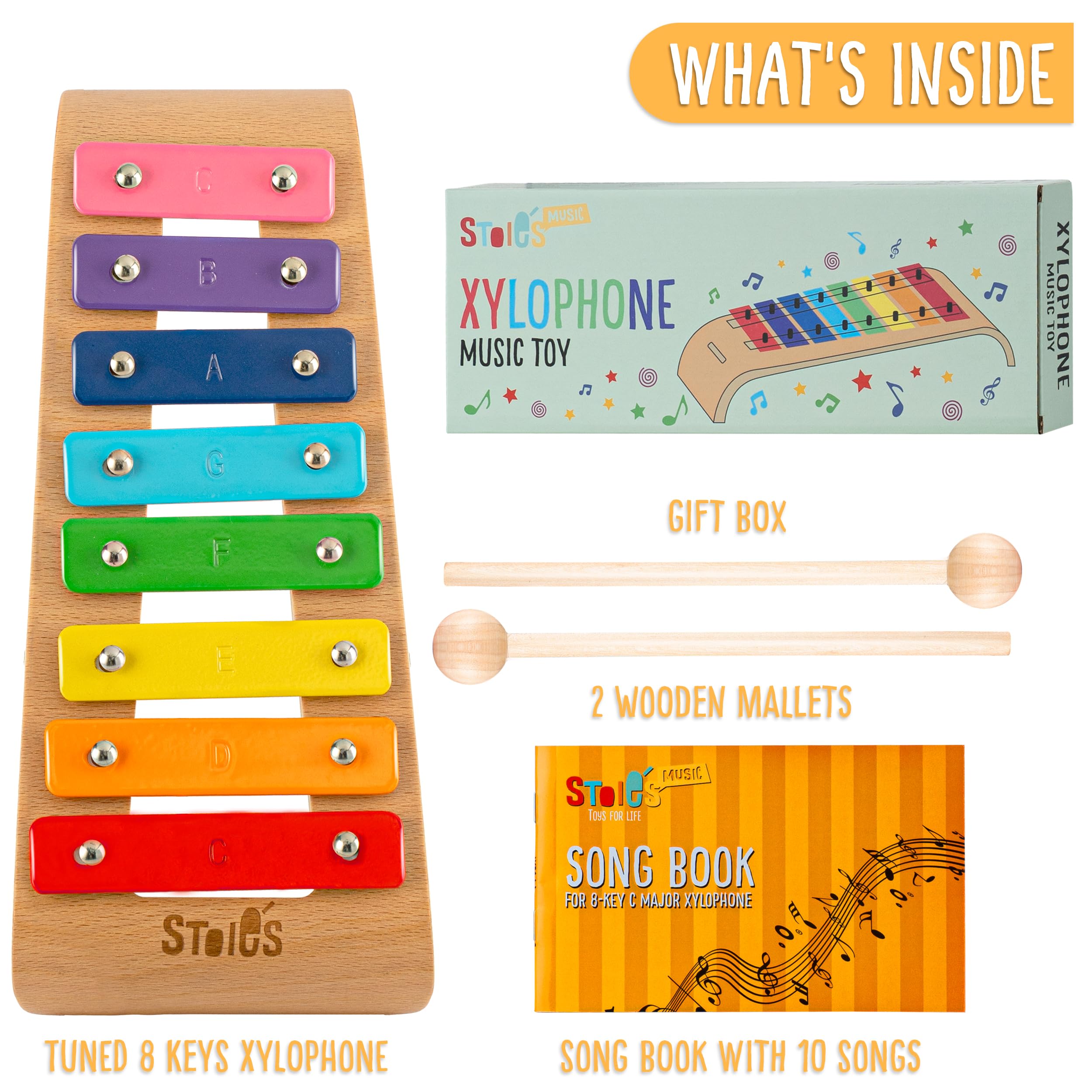 Xilofono 8 tasti in Do maggiore con le bachette in legno, per bambini e adulti, facile da suonare, libro di canzoni compreso