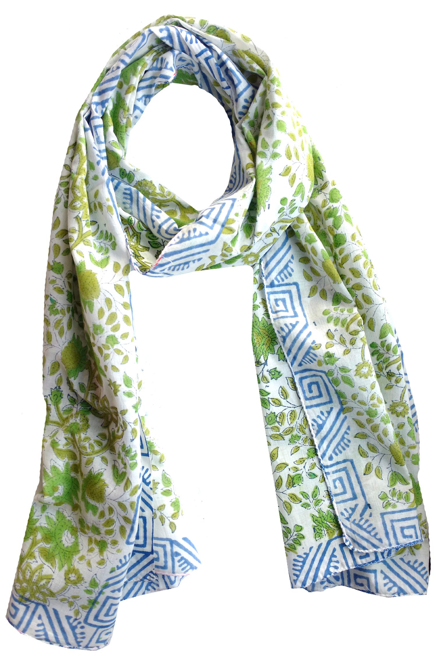 Rastogi Handicrafts Sarong, Scarfs for women 100% Pure cotton Indian traditional design hand block printed mini Sarong, Stoll for girls 70x20 inch (Scarfs-18)