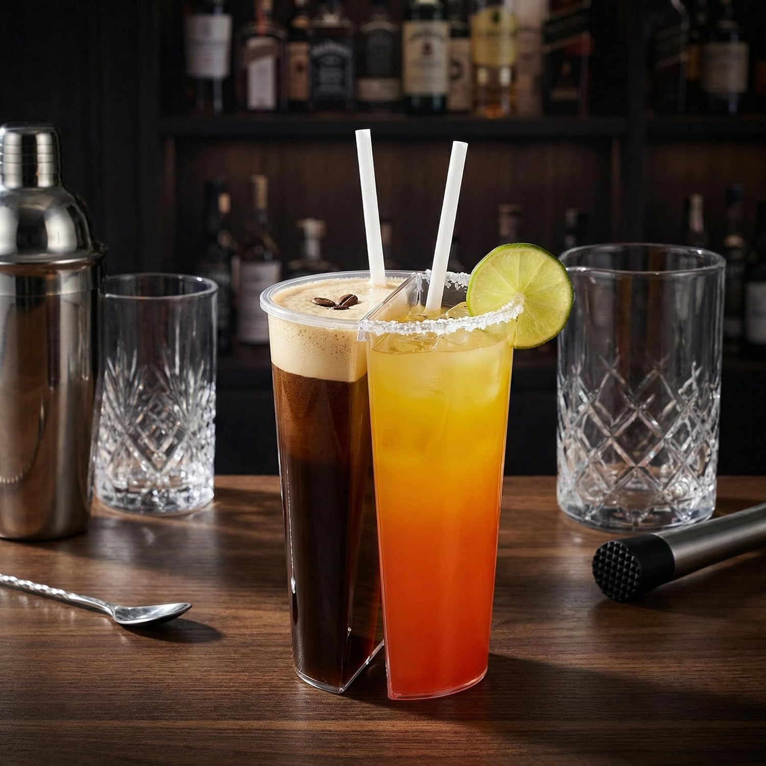 20PCS Disposable Plastic Cup Split Cup for Drinks Round Shape Double Thicken Cup Couple Sharing Drinking Cup with Lids for Milk Tea Boba Juice Shop Party - Image 9