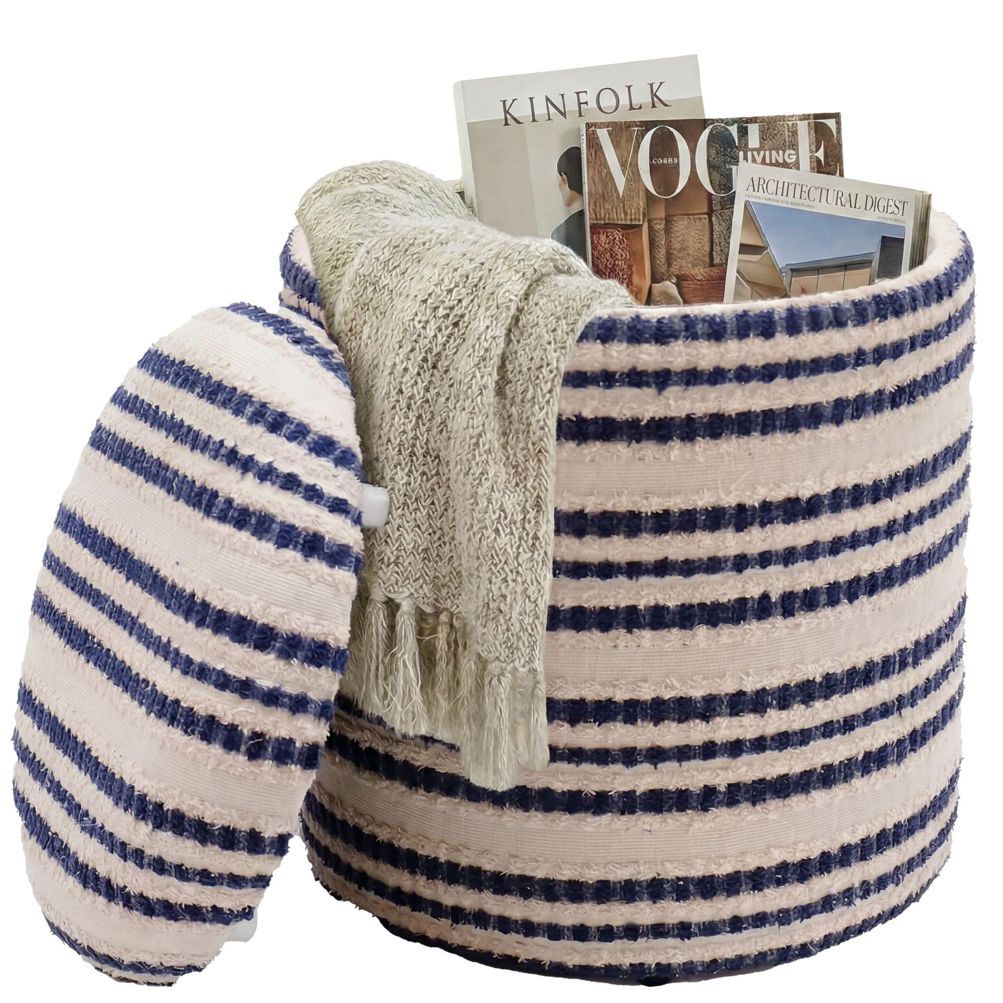 WOHNLING Pufa ze Schowkiem Ø 40 cm Bawełna Beżowa Boho