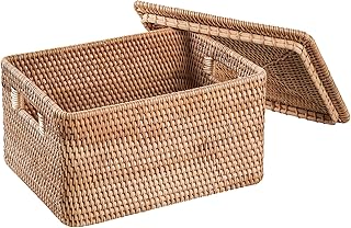 Rattan Basket With Lid, Large Lidded Basket For Storage(14.17