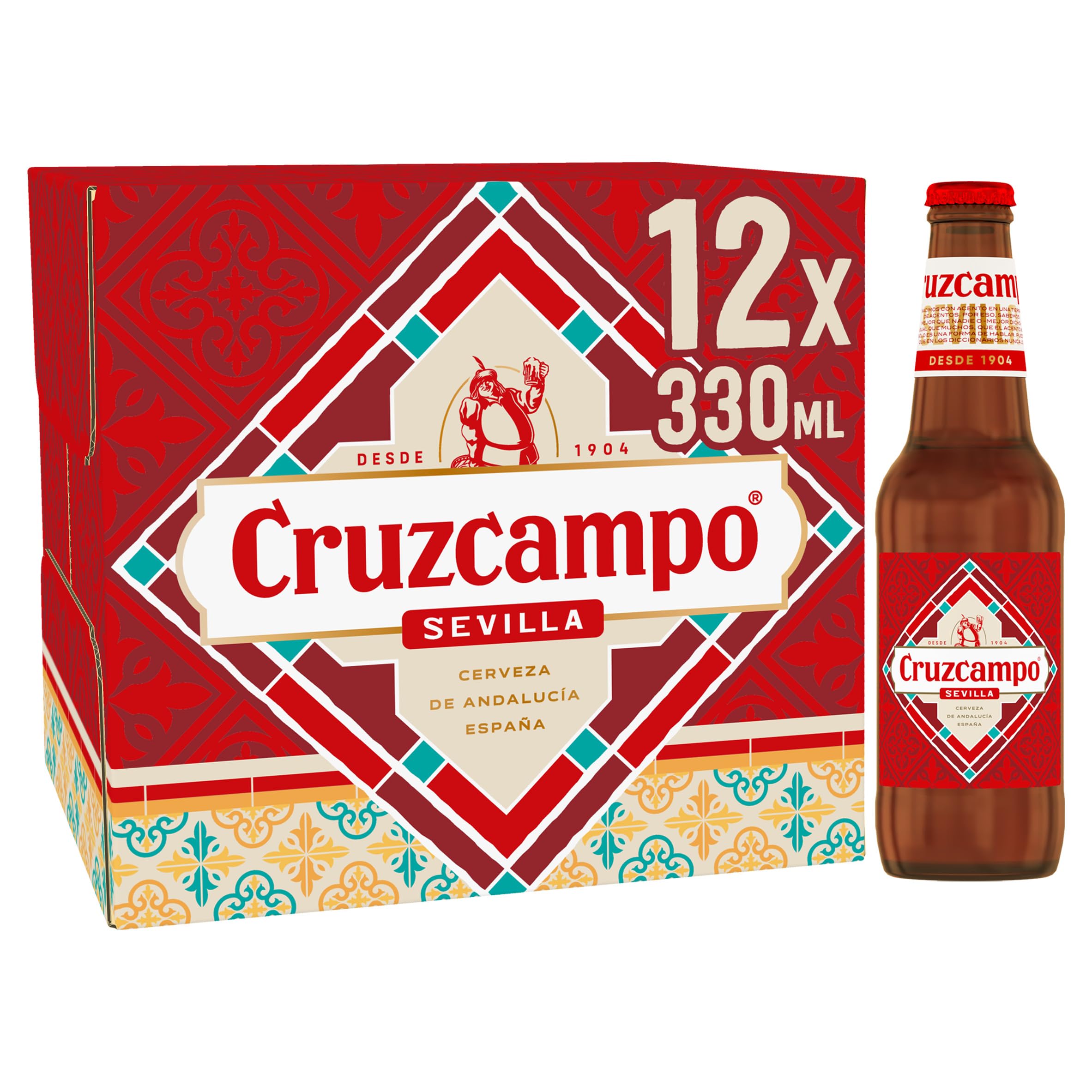 Cruzcampo Spanish Lager, Premium Andalusian Beer, 4.4% ABV, 12 x 330ml, Authentic Crisp Taste from Seville