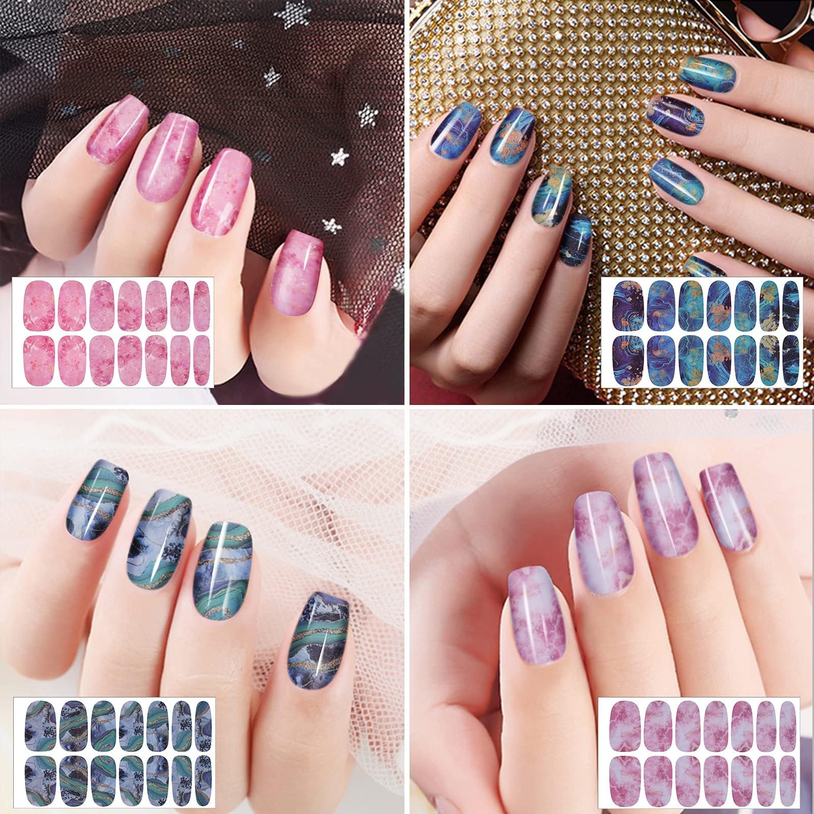 TOROKOM Marmurowe paski sztuki paznokci Wraps, 12 arkuszy Pełne owijanie stopy lakier do paznokci Naklejka samoprzylepne naklejki dla kobiet Dziewczyny Pedykur DIY Nail Art Design