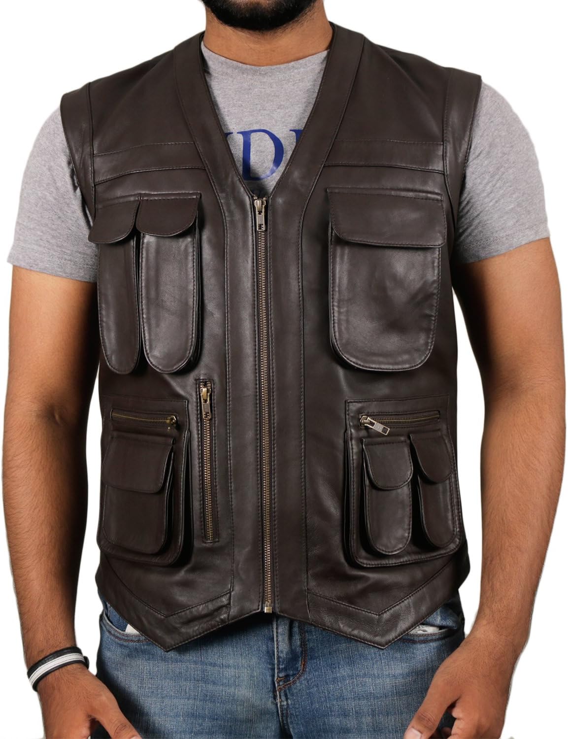 Laverapelle Men's Genuine Lambskin Leather Waistcoat (Black, Biker Vest) - 1503849