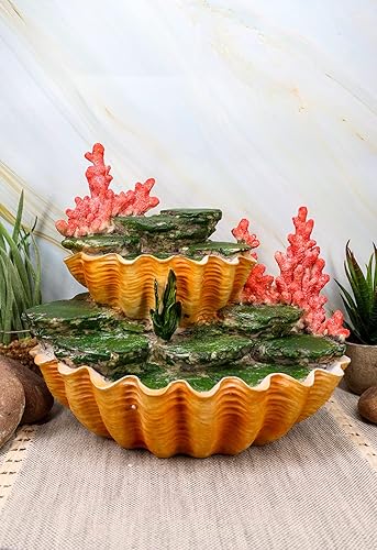 Miniatura 6 de Ebros - Concha de almeja gigante dorada de 2 niveles con arrecifes de coral, sirenas en miniatura, con luces LED brillantes, sirenas de fantasía,