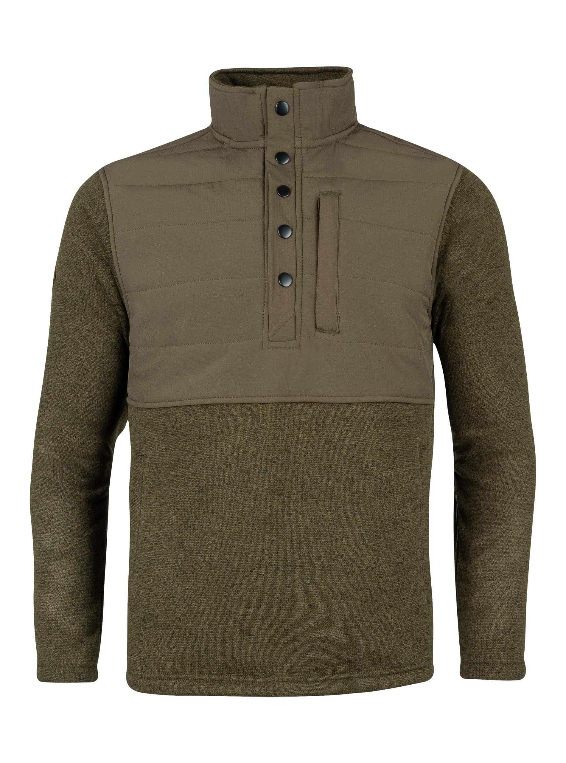 JACK PYKE Mens Fleece Pullover – Long Sleeve Outdoor Jacket with Stand Collar, Padded Upper Panel, Zipped Pockets and Snap Fastening Jumper for Country and Casual Wear - Green, XXL