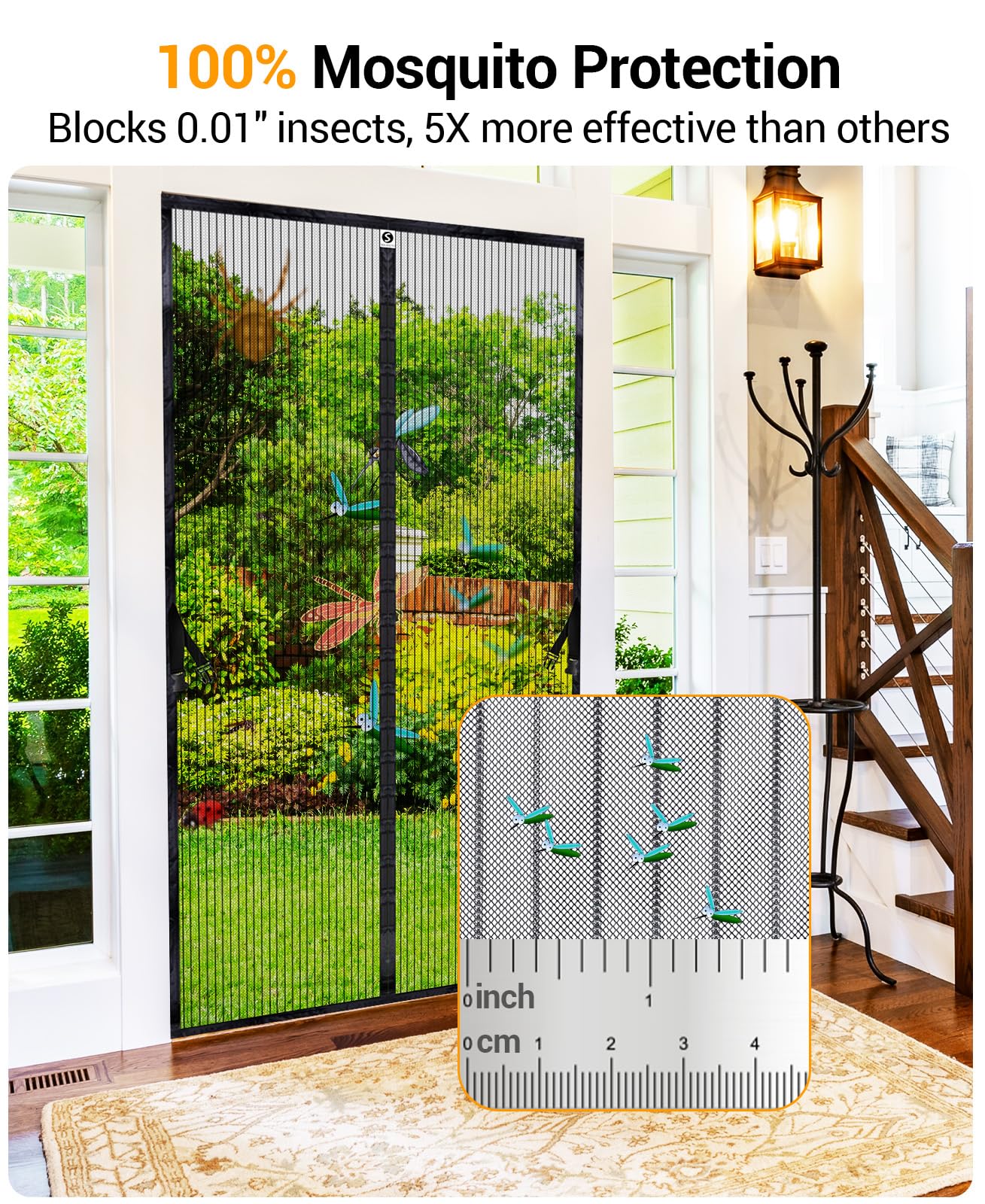 Moustiquaire Magnétique Pour Porte - 91,4x208,3 Cm - 18 Aimants - Ruban 3M - Anti-Insectes