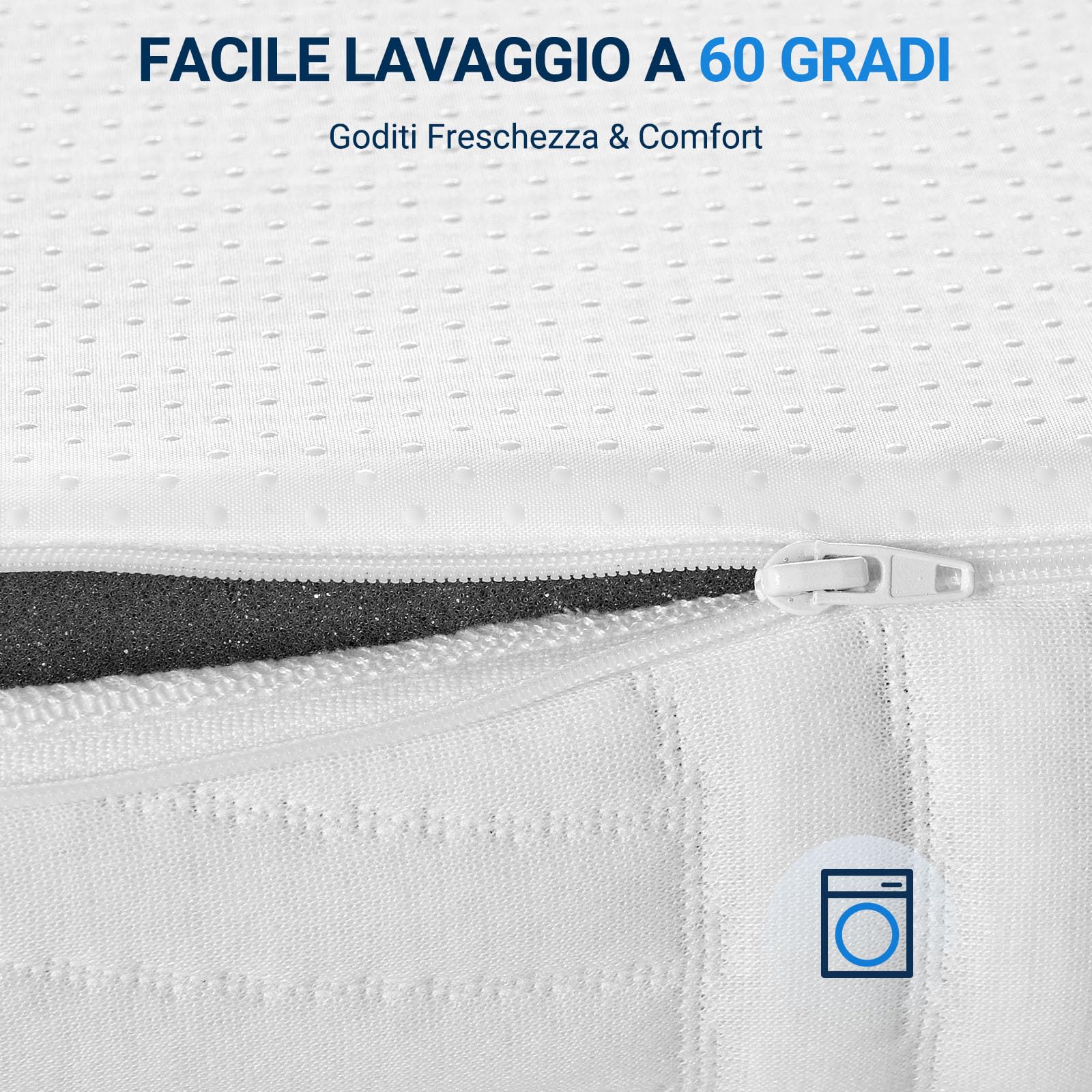 Avenco Topper Materasso 140x190 7.5cm, Sovramaterasso in Schiuma Comfort Fresco, Coprimaterasso Traspirante, Certificato CertiPUR-US per una Casa Sana, Fodera con Cerniera Lavabile