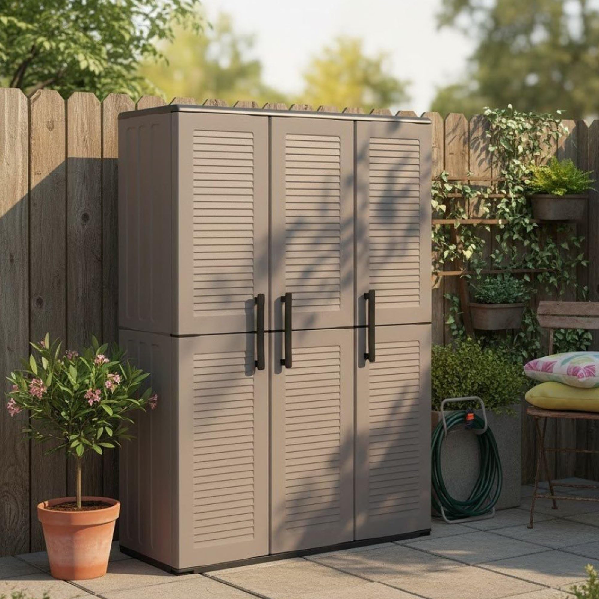 Dmora Bilzen Armoire d'extérieur 37 x 102 x 163h cm Gris 3 étagères 3 Portes, Meuble de Jardin 4 Compartiments, fabriquée en Italie