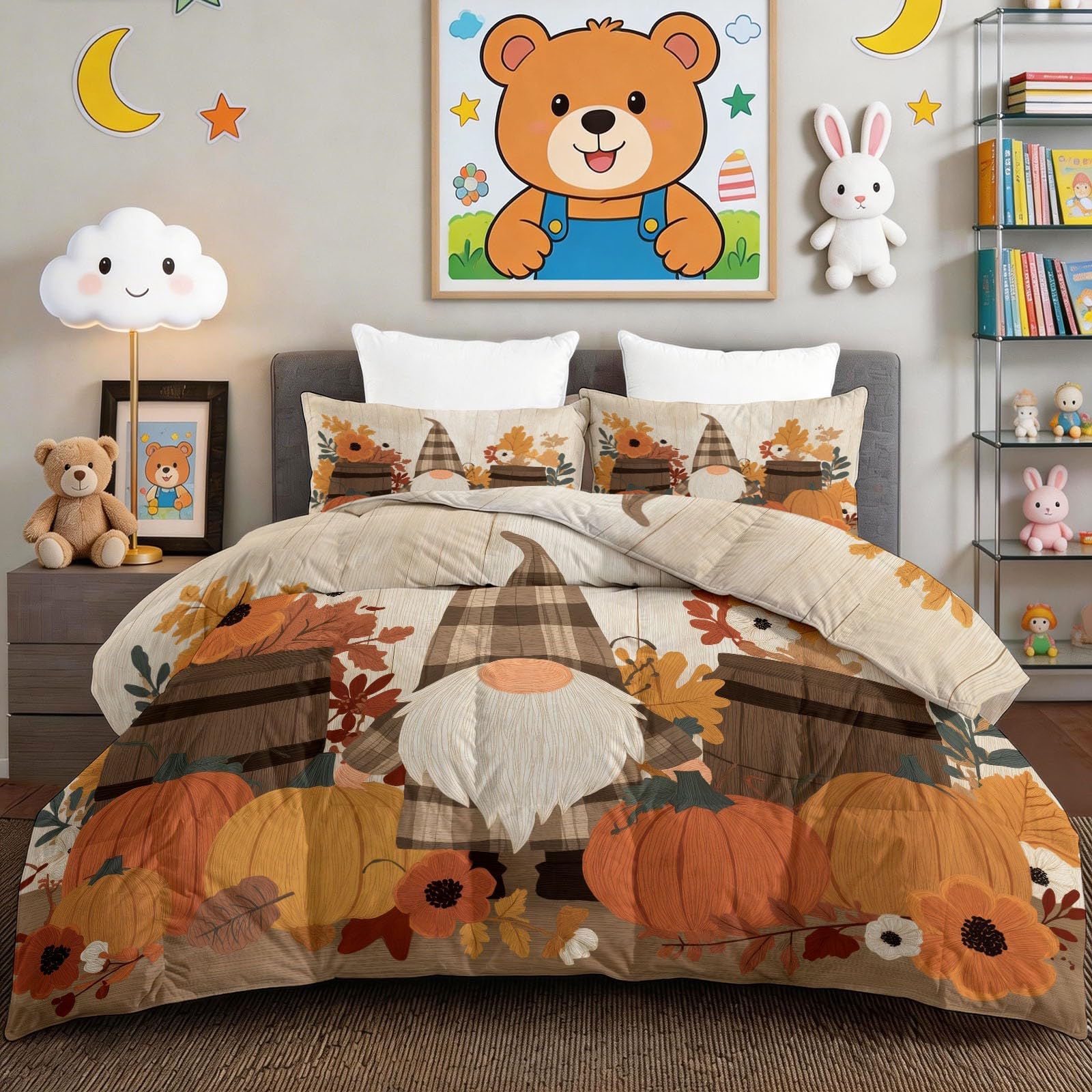 Kołdra bez poszewki 135 x 200 cm, 3-częściowa kołdra pikowana, na 4 pory roku, z motywem kreskówki, Halloween – nadaje się do prania, antyalergiczna i oddychająca, całoroczna kołdra z 2 poszewkami na