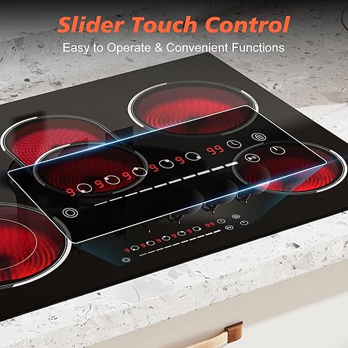 Miniatura 2 de Estufa eléctrica de 30 pulgadas, 5 quemadores de 8400 W, estufa eléctrica incorporada, placa de cerámica con zona expandida, control táctil