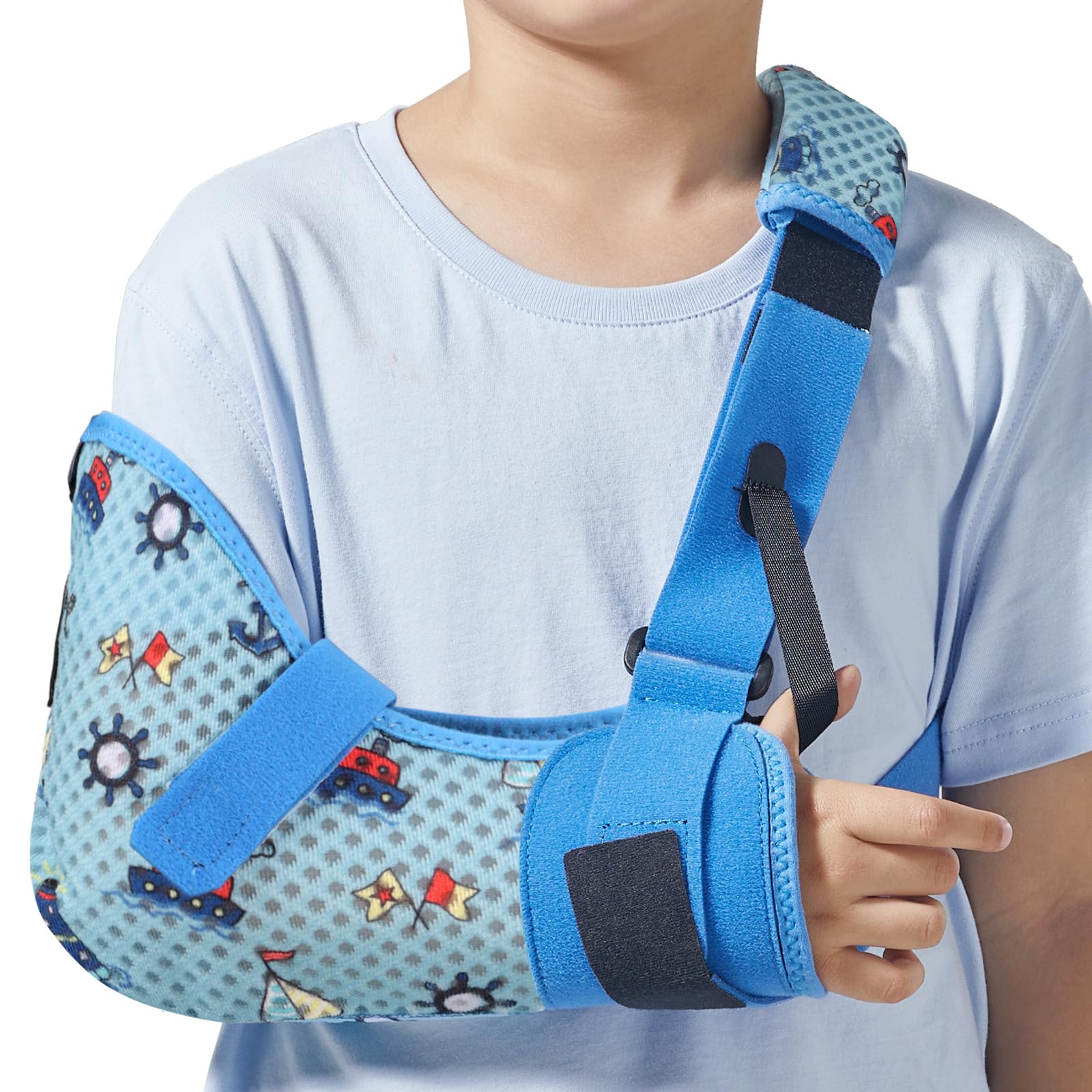 Willcom Kids Arm Shoulder Sling with Waist Strap, Immobilizer Brace Support for Broken Arm, Collarbone, Elbow, Wrist (Mesh Version,Right, XS, 22.5-26