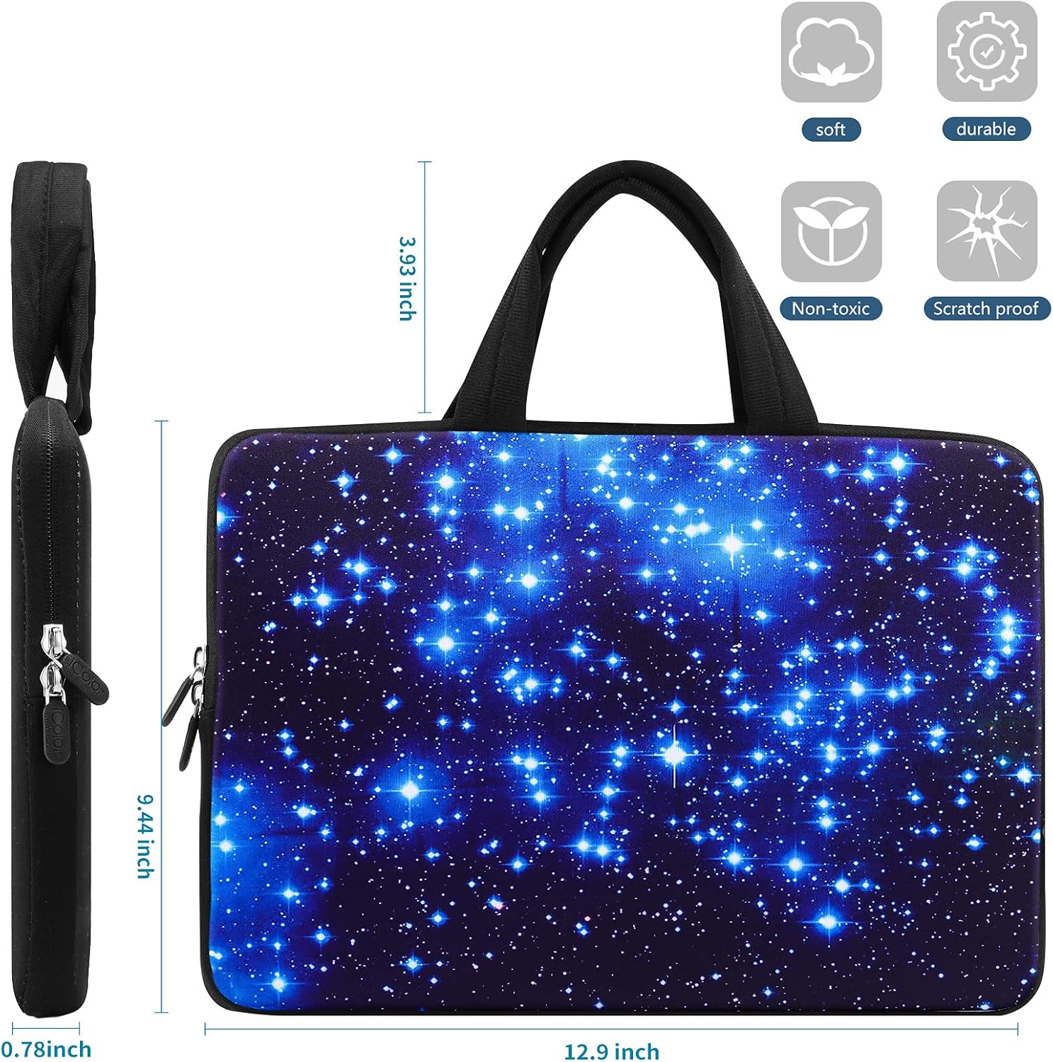 iColor Starry Ultra-Portable Neoprene Carrying Protective Case Sleeve Briefcase Pouch Bag Tote with Handle Fits 11.6 12 12.1 12.2 Inch Netbook/Laptop (IHB12-003) 11.6" ~ 12.1" IHB12-03