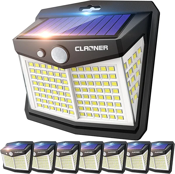 CLAONER Solar Lights Outdoor, [128 LED/8 Packs] Solar Motion Lights 3 Working Modes Wall Lights with 270°Wide Angle Wireless IP65 Waterproof Motion Sensor Outdoor Deck Light, Cold White