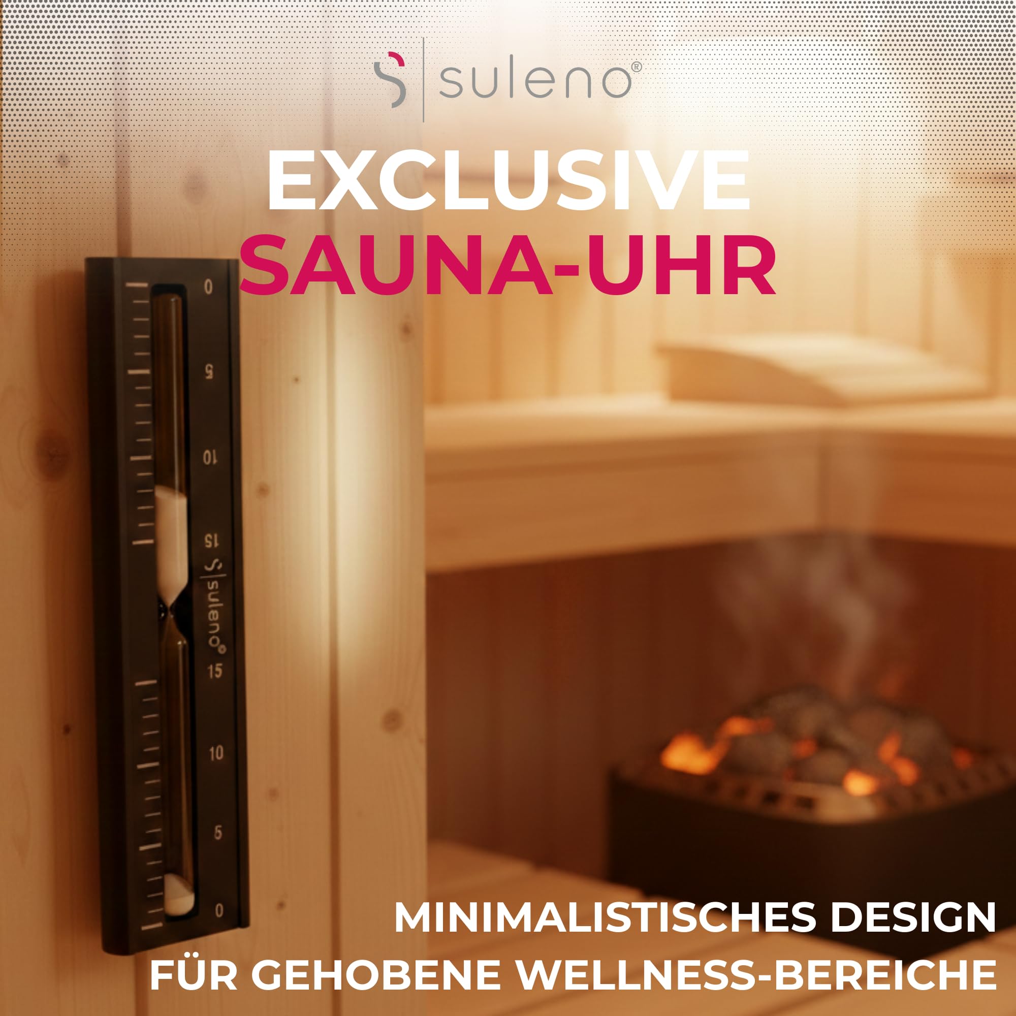 SULENO Sauna Set KJELL 2-teilig, Sanduhr 5-15 Minuten, Klimamesser, Schwarz | Thermometer 20-120°, Hygrometer 0-100%, Saunazubehör, hitzebeständig, modern, Wandmontage, Sandclock, Zeitmesser, Messgerät