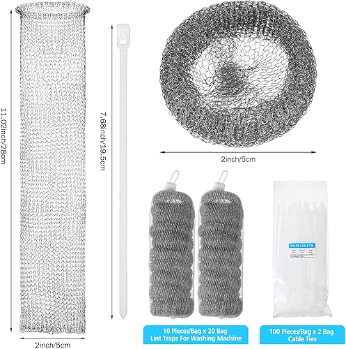 Miniatura 3 de Yaocom Paquete de 200 trampas de pelusa para lavadora, trampas de pelusa de acero inoxidable, atrapador de pelusa para manguera, lavadora, filtro de