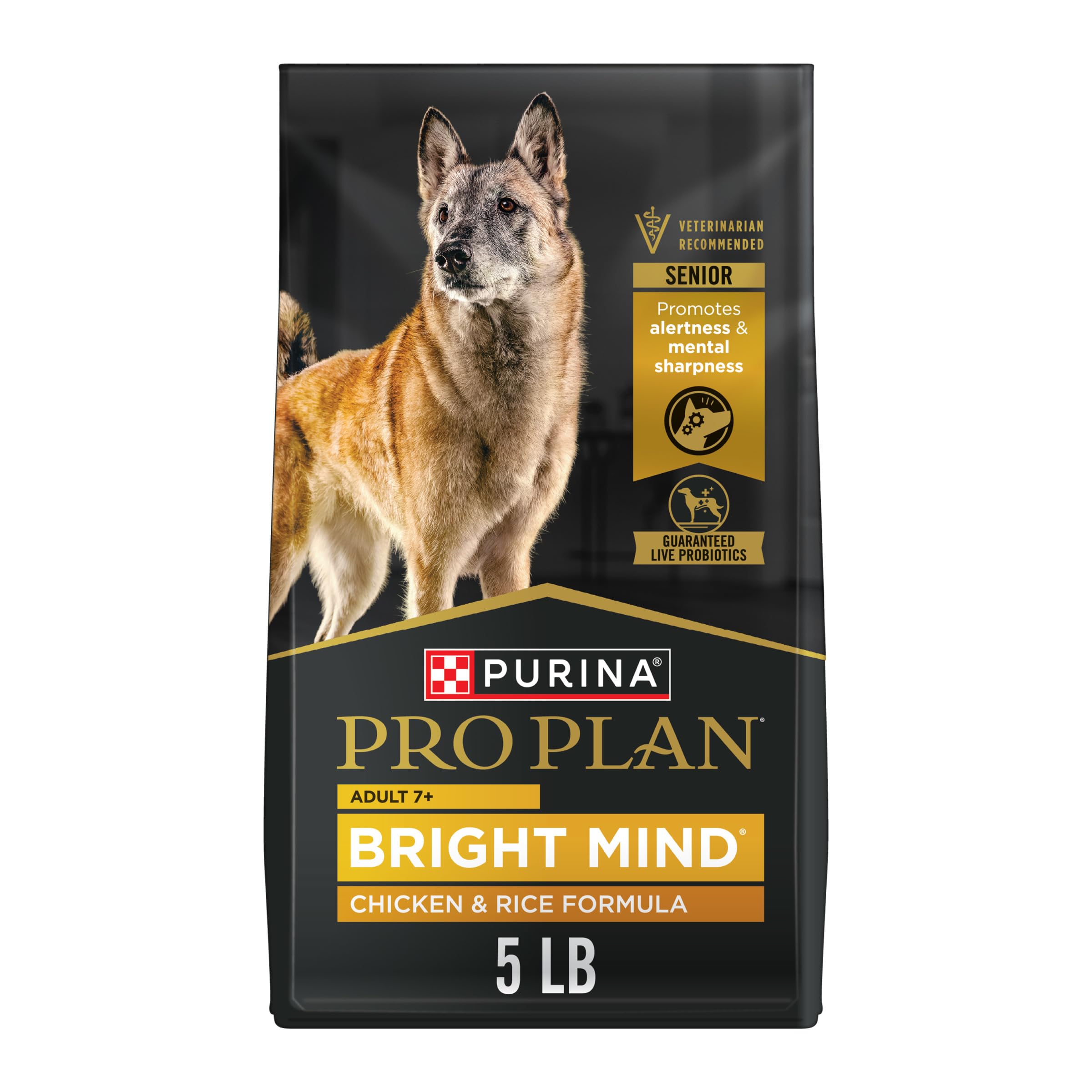 Senior Dog Food With Probiotics for Dogs, Bright Mind 7+ Chicken & Rice Formula - 5 lb. Bag