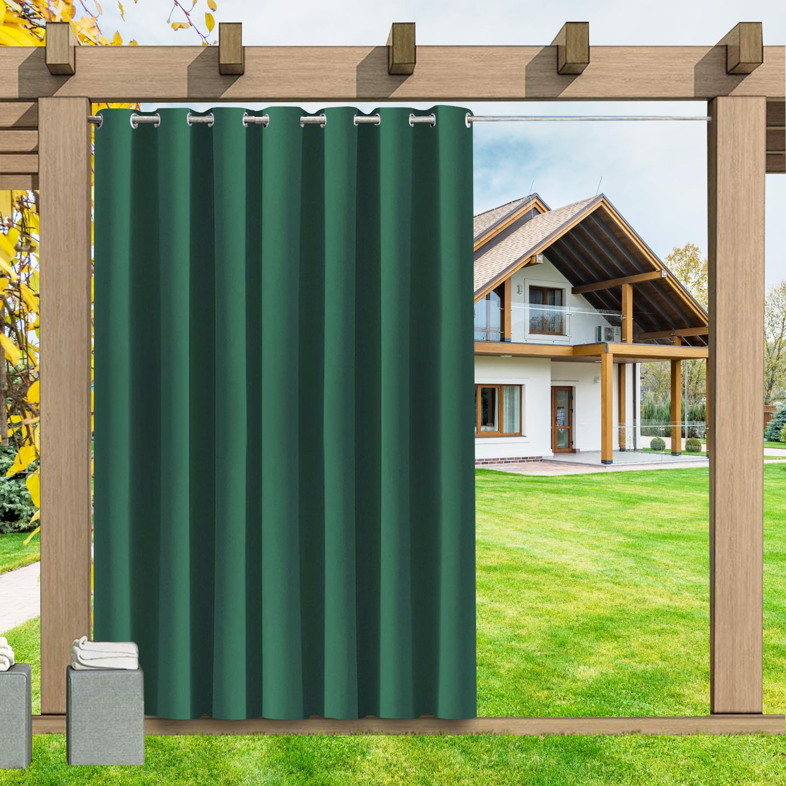 LSDINDF Outdoor Curtains Waterproof 1 Panel, Blackout Thermal Insulated Privacy Curtains with Grommet Top for Pergola, Porch, Gazebo, Patio & Pool - W 116" x L 85"