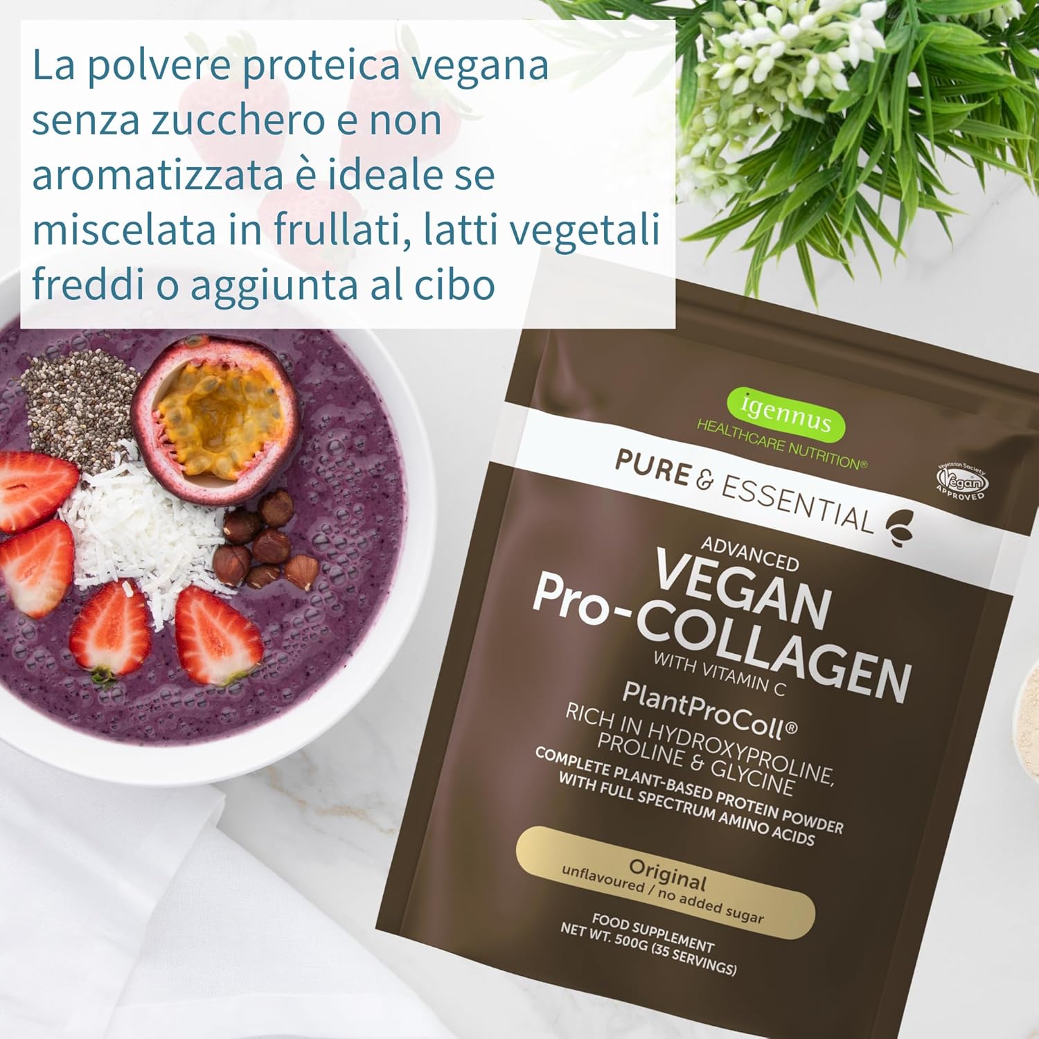 Igennus Vegan Collagen Peptide Powder, Enhanced with Glycine, Proline & Hydroxyproline & Cofactor Vitamin C, Non GMO, Complete Vegetarian Plant Based Collagen Powder Booster, 35 Servings - Image 5
