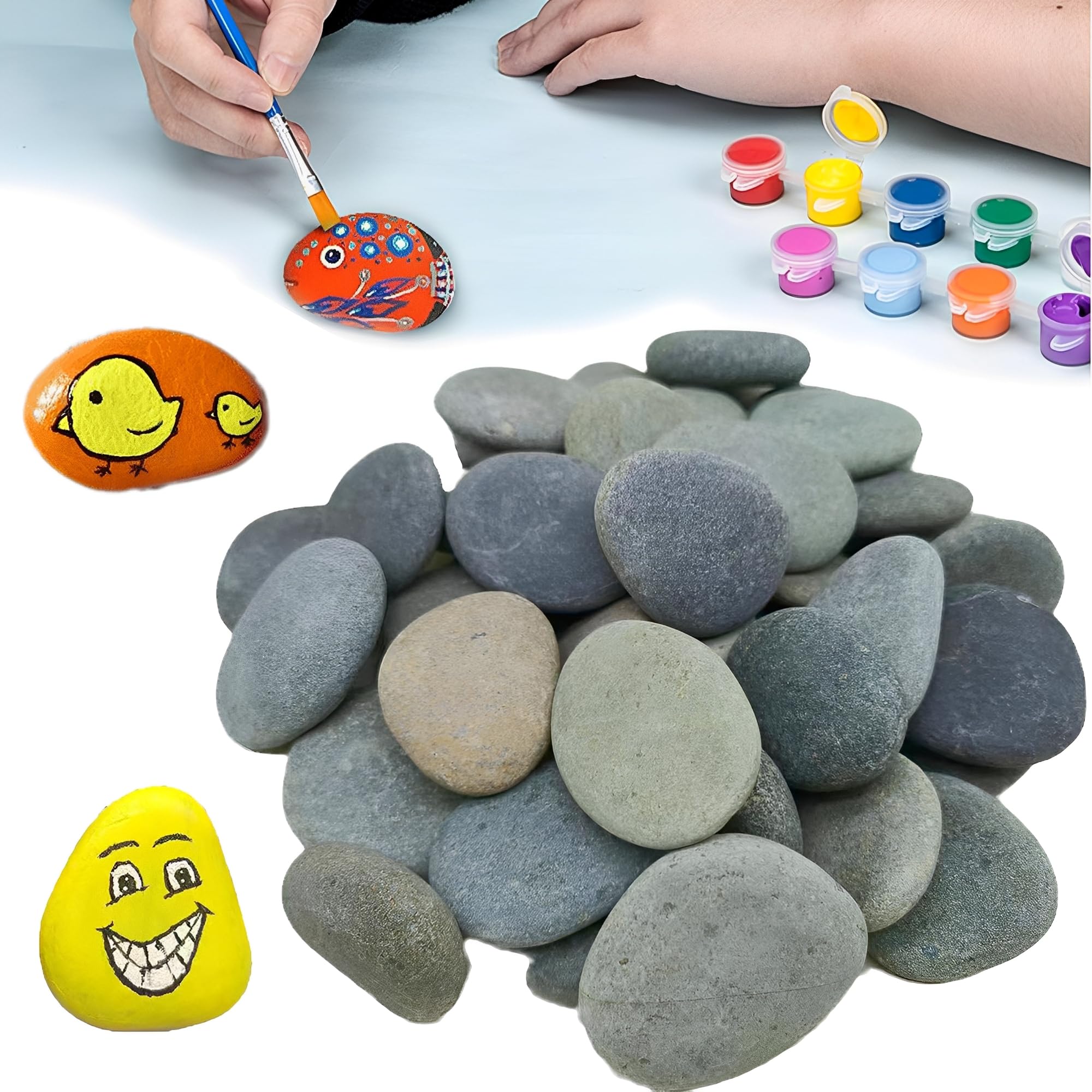 JIAMIAN 45PCS 3-5cm Painting Pebbles, Children's Graffiti Board Stones, DIY Craft Painting Decorative Stones, Painted Rock Kits, Creative Game Activities Suitable for Schools and Families