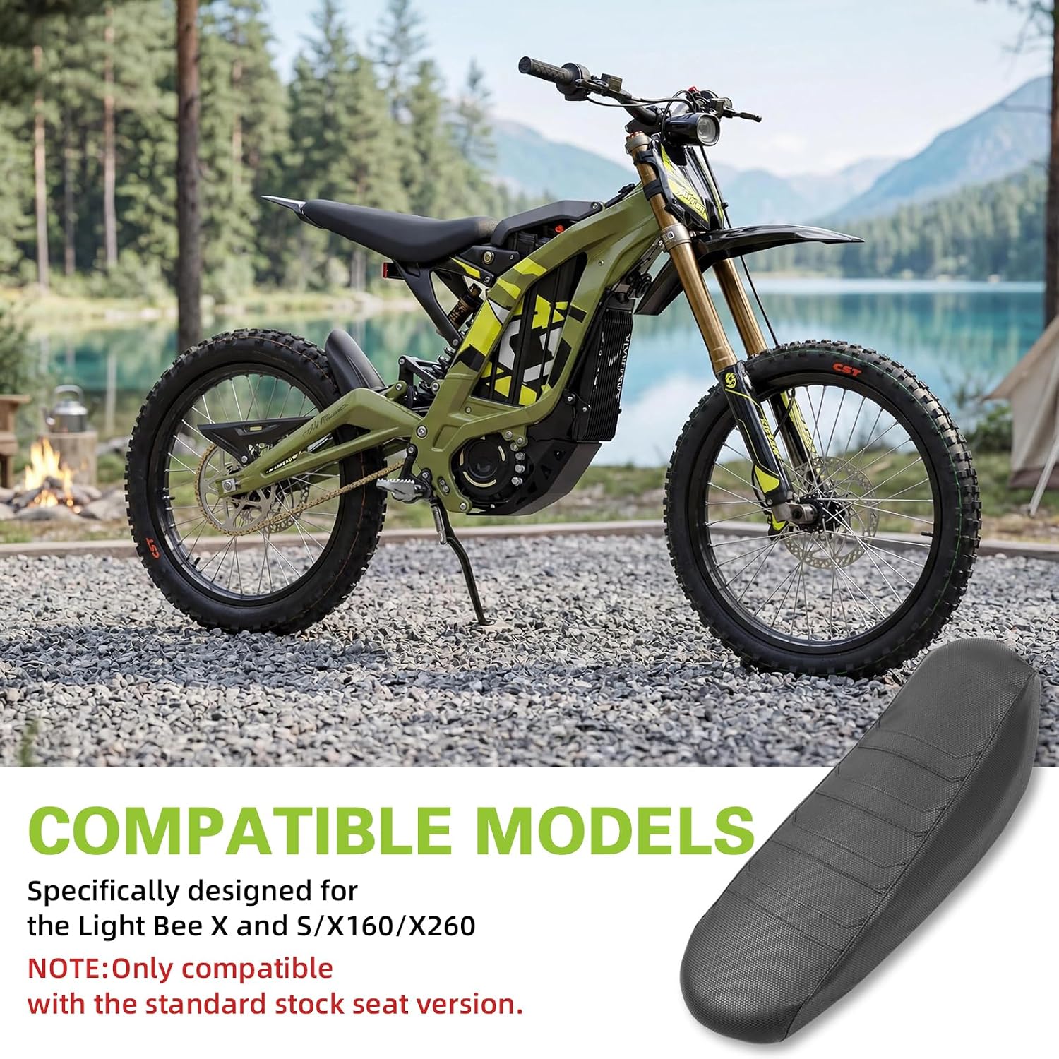 Surron Seat Cover, Electric Dirt Bike Seat Cover for Sur Ron Light Bee X/S/X160/X260 Non-Slip High Elastic Leather No Staples or Trimming Required (Black)